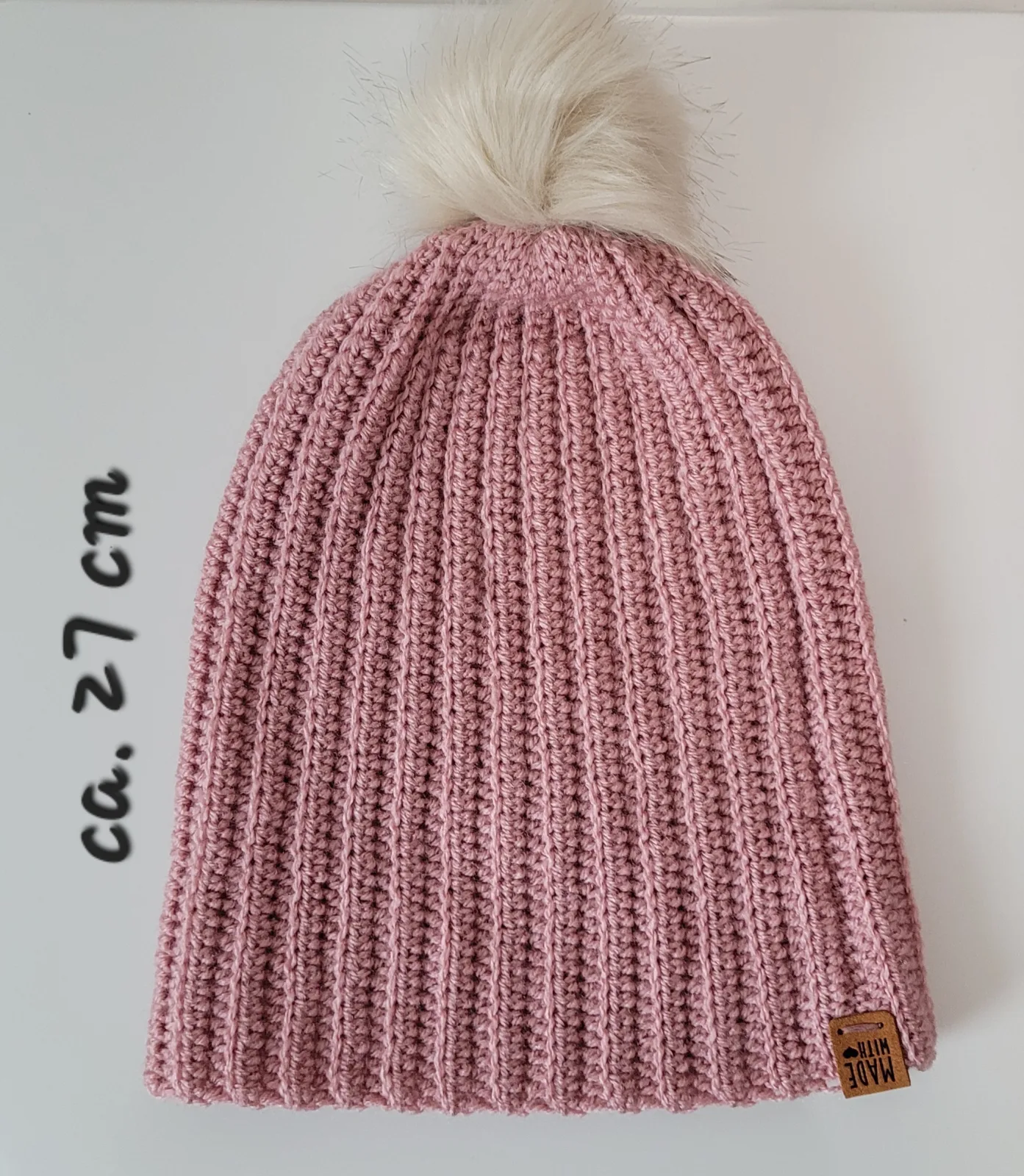 Handgehäkelte Mütze für Damen und größere Mädchen - Altrosa Wintermütze Übergangsmütze Acrylwolle 51–56 cm Übergangszeit – Bild 8