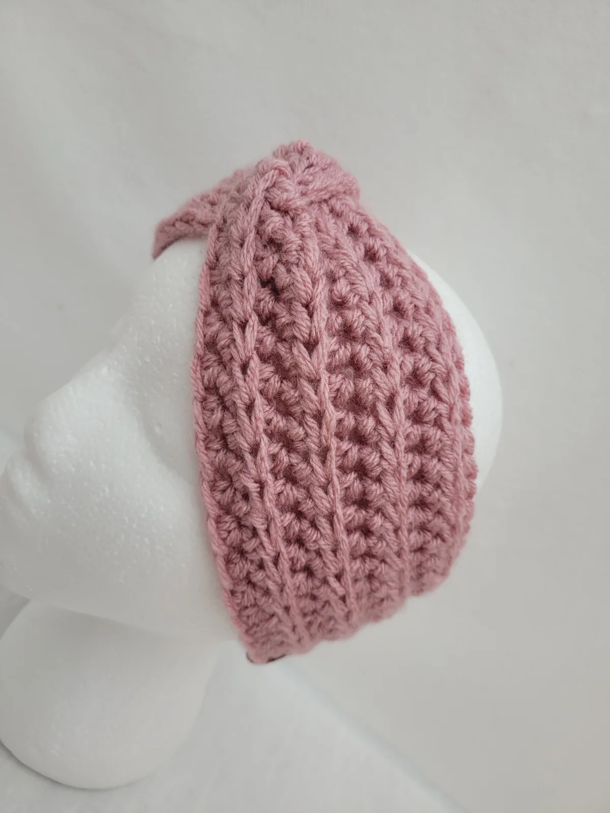 Handgehäkeltes Stirnband für Damen und Mädchen Altrosa Winter Haarband Acrylwolle KU 49–55 cm – Bild 5