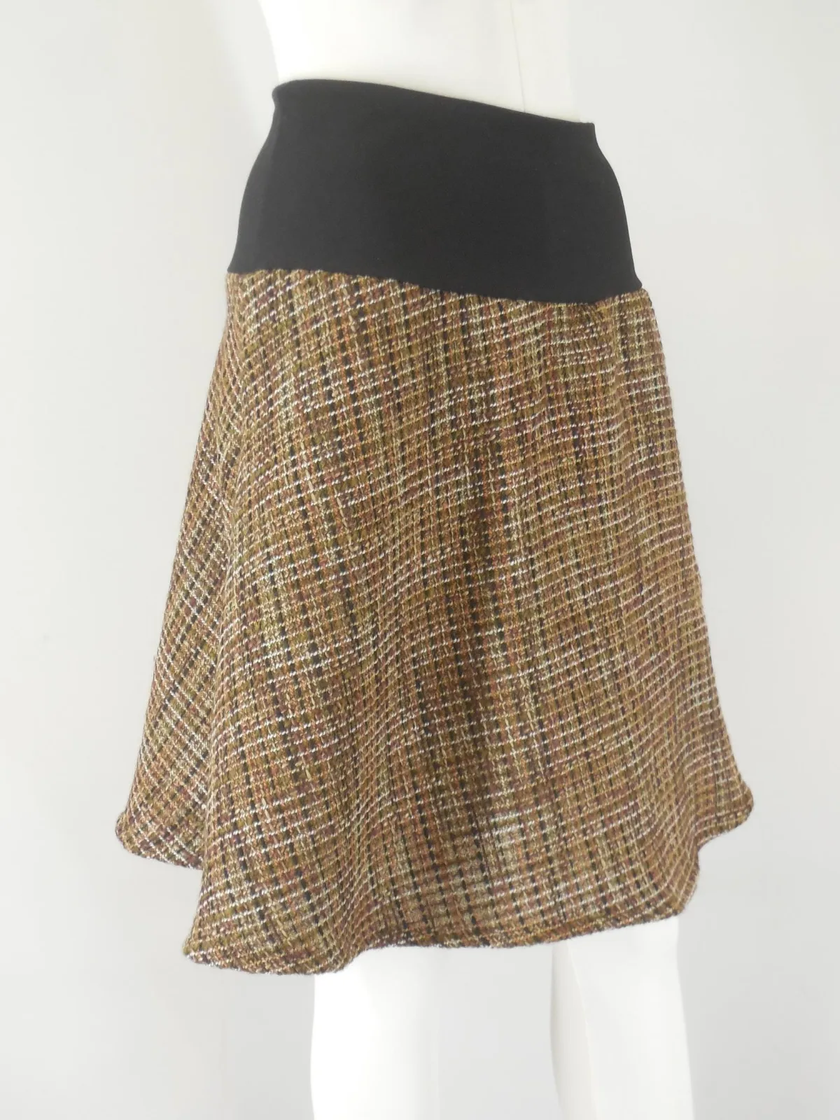 Boucle Karo Muster Rock in A- Form mit doppelter Passe weich, der Rock kann etwas höher oder tiefer getragen werden für Passform, Geschenk