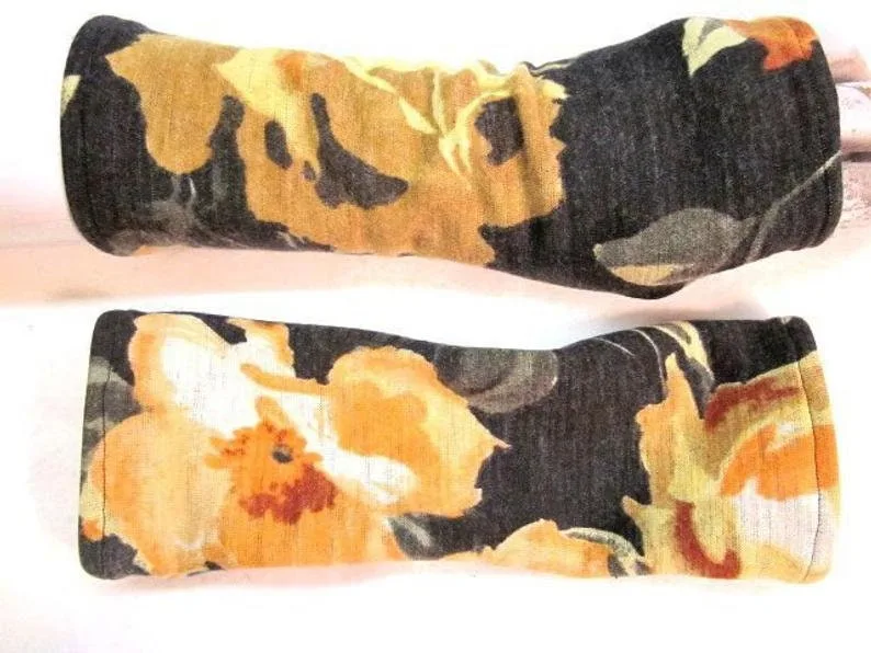 weiche Handschuhe Streifen, Blumen, Armstulpen, behaglich, doppelschichtig, zärtlich, glücklich, schön weich, warm und angenehm zu tragen – Bild 2