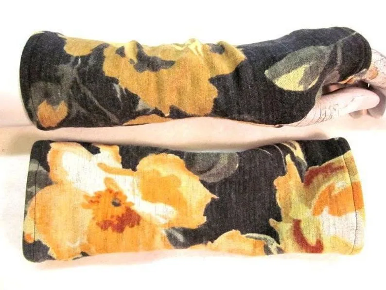 weiche Handschuhe Streifen, Blumen, Armstulpen, behaglich, doppelschichtig, zärtlich, glücklich, schön weich, warm und angenehm zu tragen