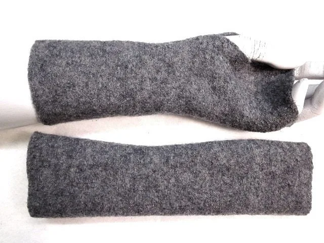 Weiche warme Handschuhe Kochwolle langlebig, wolle, stabil Wollwalk, Loden Armstulpen, leicht tailliert, passfreudig, dehnbar, grau Geschenk – Bild 3