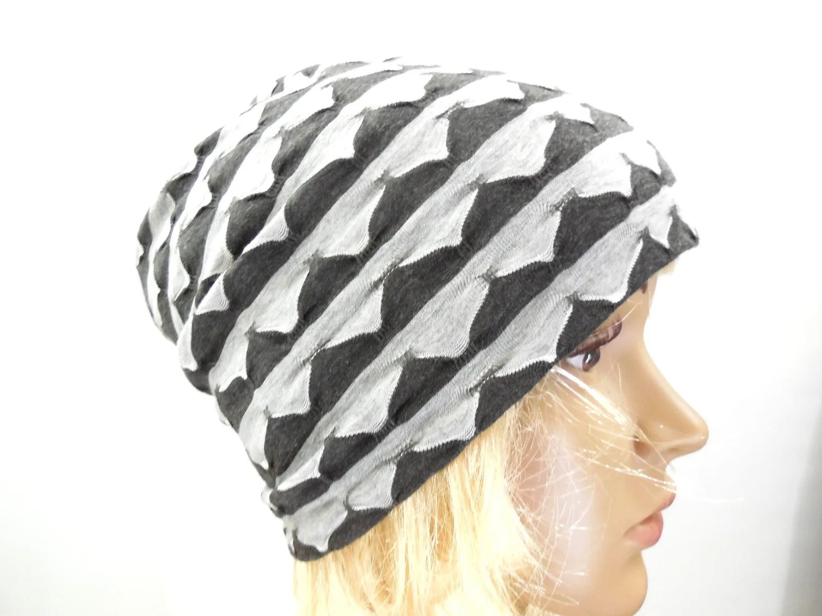 Mütze für 4 Jahreszeiten mit Streifen, leichter Beanie zum Wenden, Slouchy doppelt gelegt ohne Rand, Bio Baumwolle Jersey, Öko Tex Standard – Bild 3