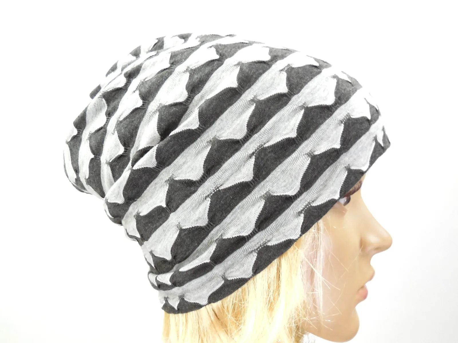 Mütze für 4 Jahreszeiten mit Streifen, leichter Beanie zum Wenden, Slouchy doppelt gelegt ohne Rand, Bio Baumwolle Jersey, Öko Tex Standard