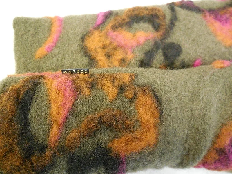 weich warm Wollwalk Handschuhe Schurwolle Kochwolle Armstulpen dehnbar 3D Muster braun orange schwarz behaglich, geborgen glücklich Geschenk – Bild 3