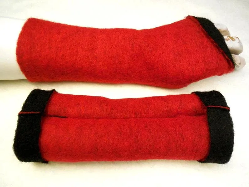 Dicker weicher warmer Wollwalk Handschuh 2-seitig Kochwolle warm stabil langlebig, Loden Armstulpen, unverwüstlich, athmet, wasserabweisend – Bild 4