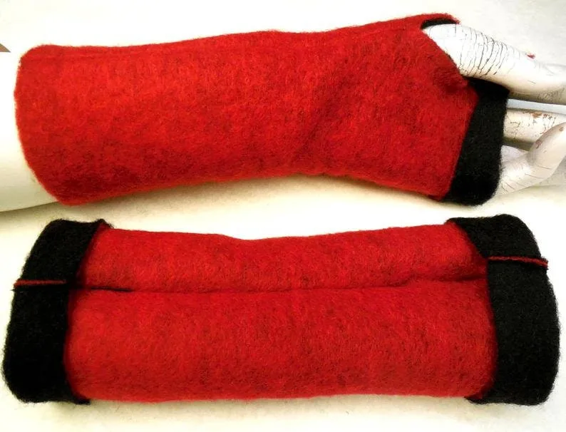 Dicker weicher warmer Wollwalk Handschuh 2-seitig Kochwolle warm stabil langlebig, Loden Armstulpen, unverwüstlich, athmet, wasserabweisend – Bild 3