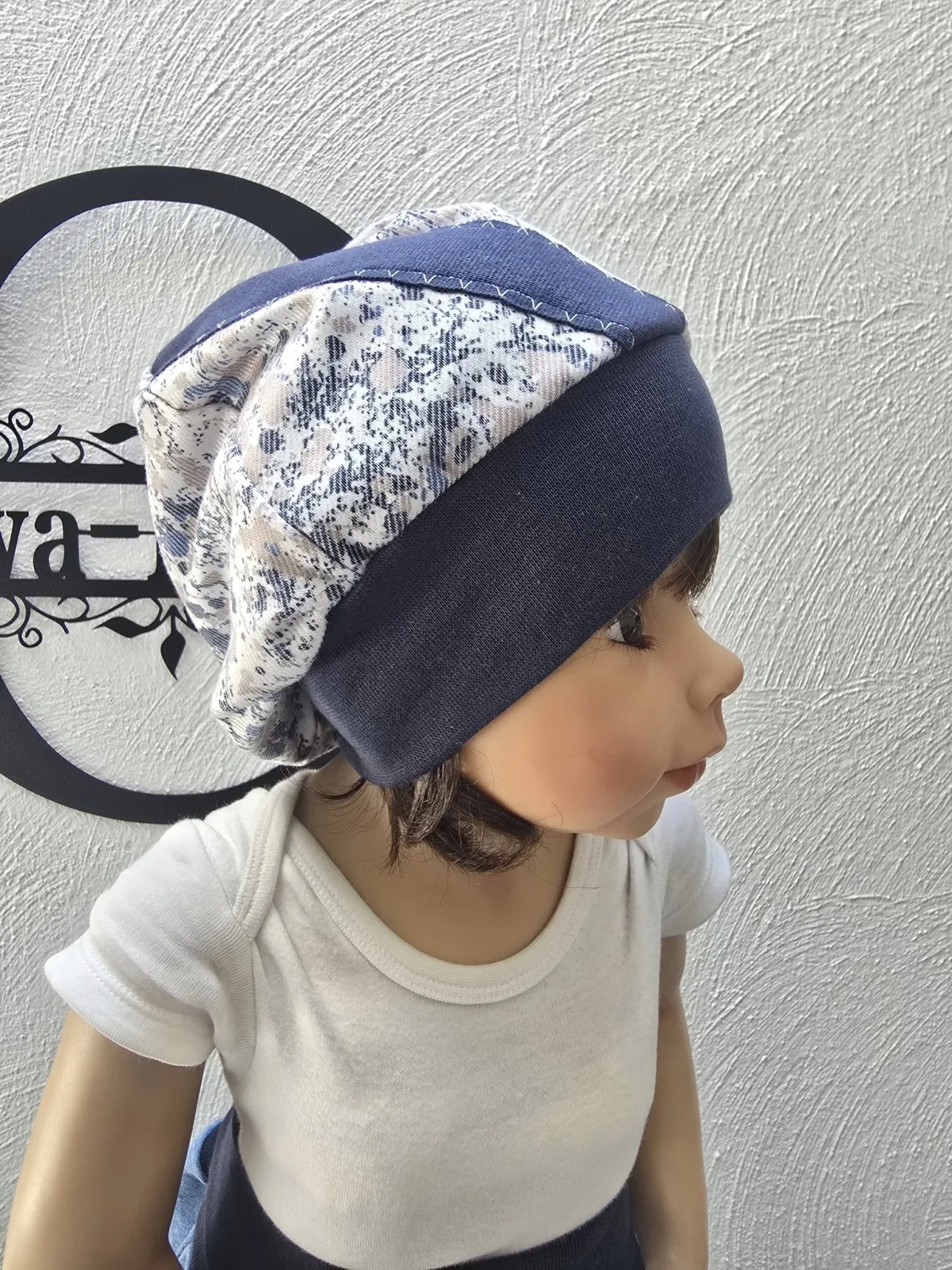Denim Beanie Mütze für Kinder KU 52-56 cm Jeans-Look, Unikat – Bild 2