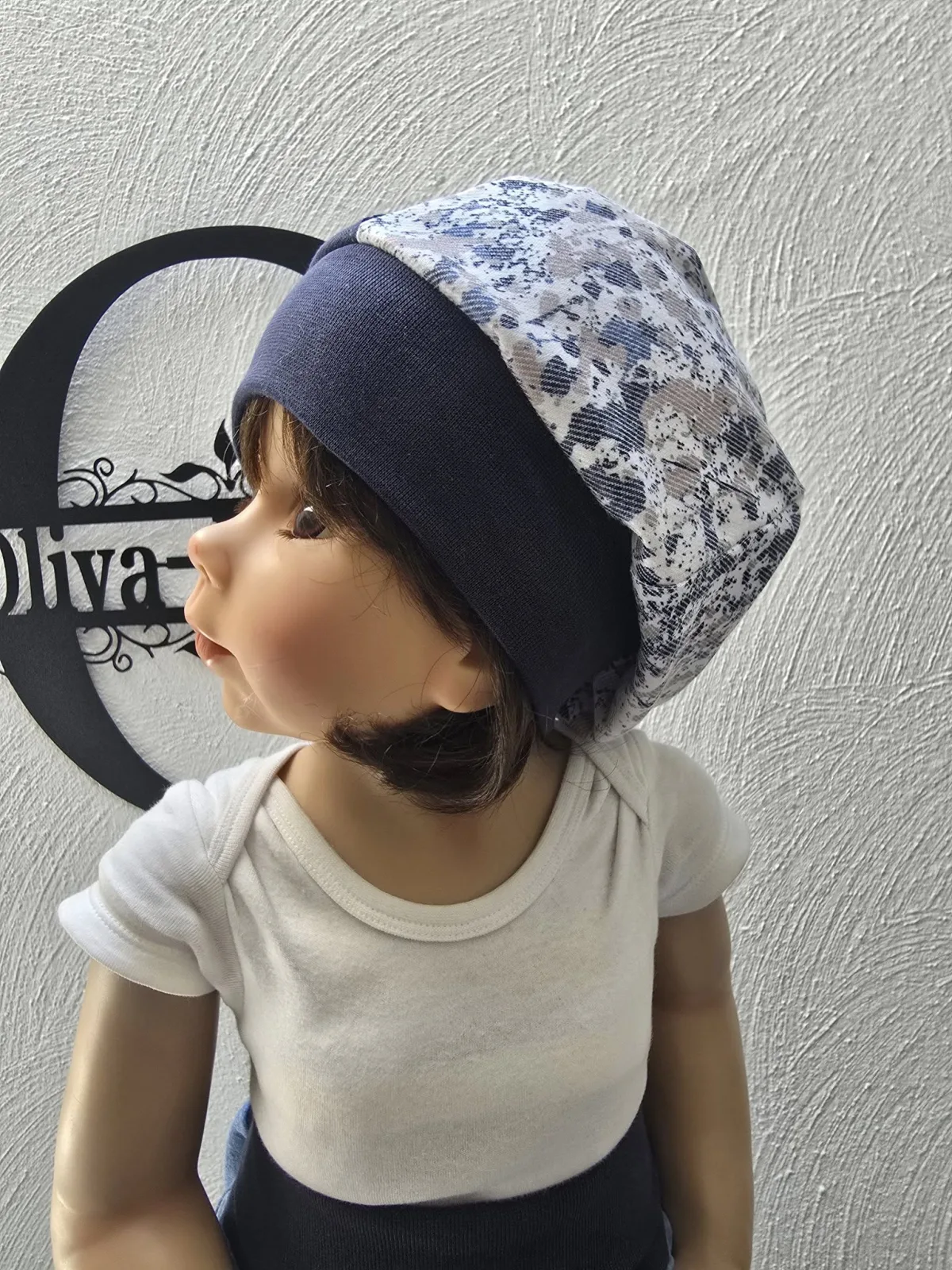 Denim Beanie Mütze für Kinder KU 52-56 cm Jeans-Look, Unikat – Bild 5
