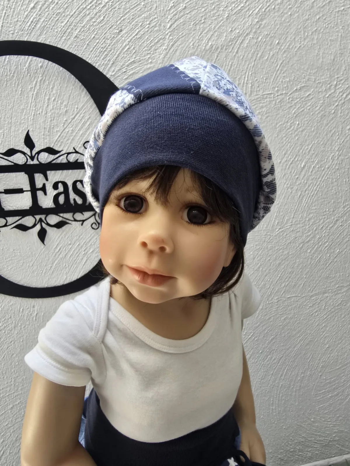 Denim Beanie Mütze für Kinder KU 52-56 cm Jeans-Look, Unikat – Bild 4