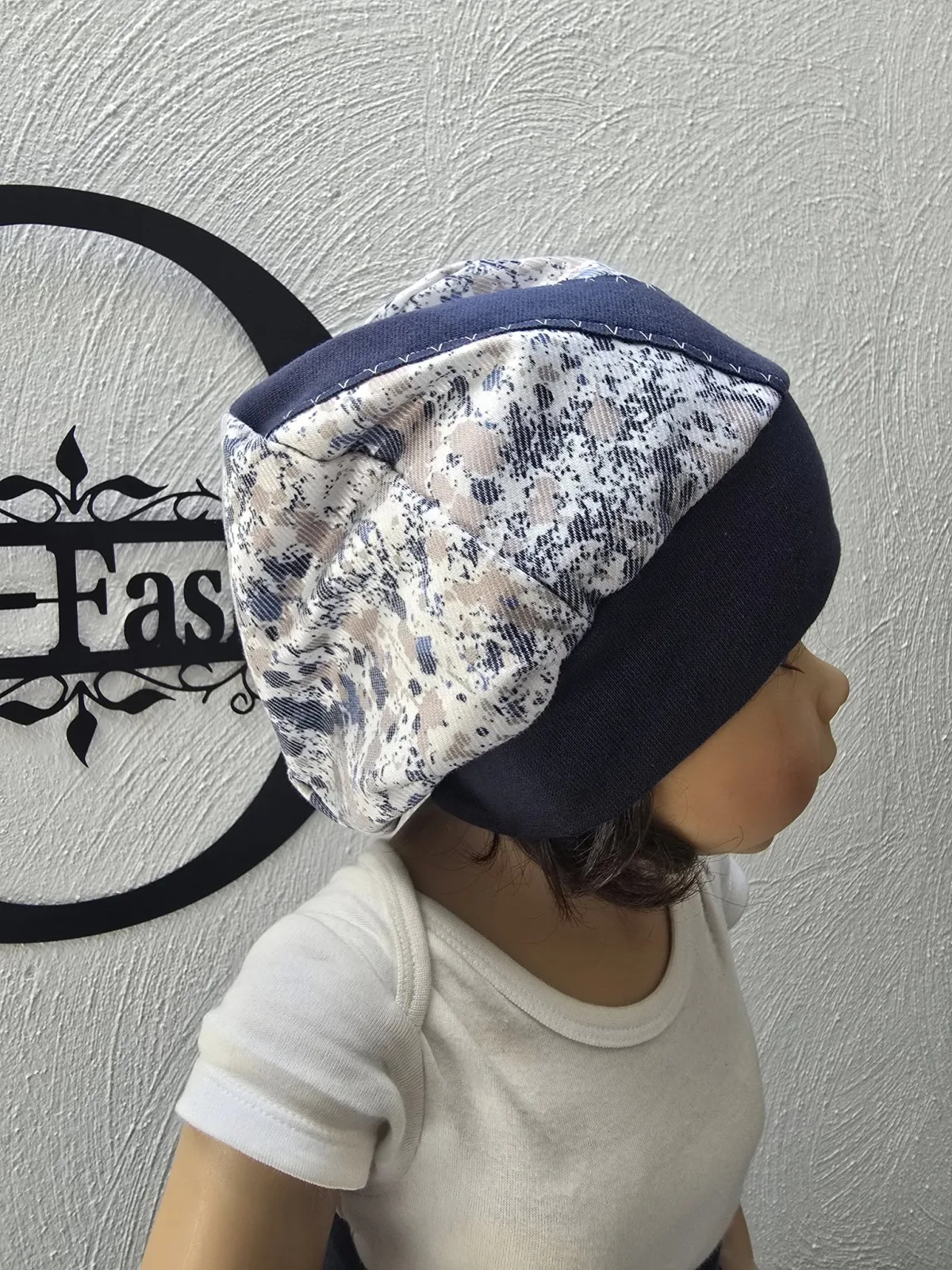 Denim Beanie Mütze für Kinder KU 52-56 cm Jeans-Look, Unikat – Bild 3