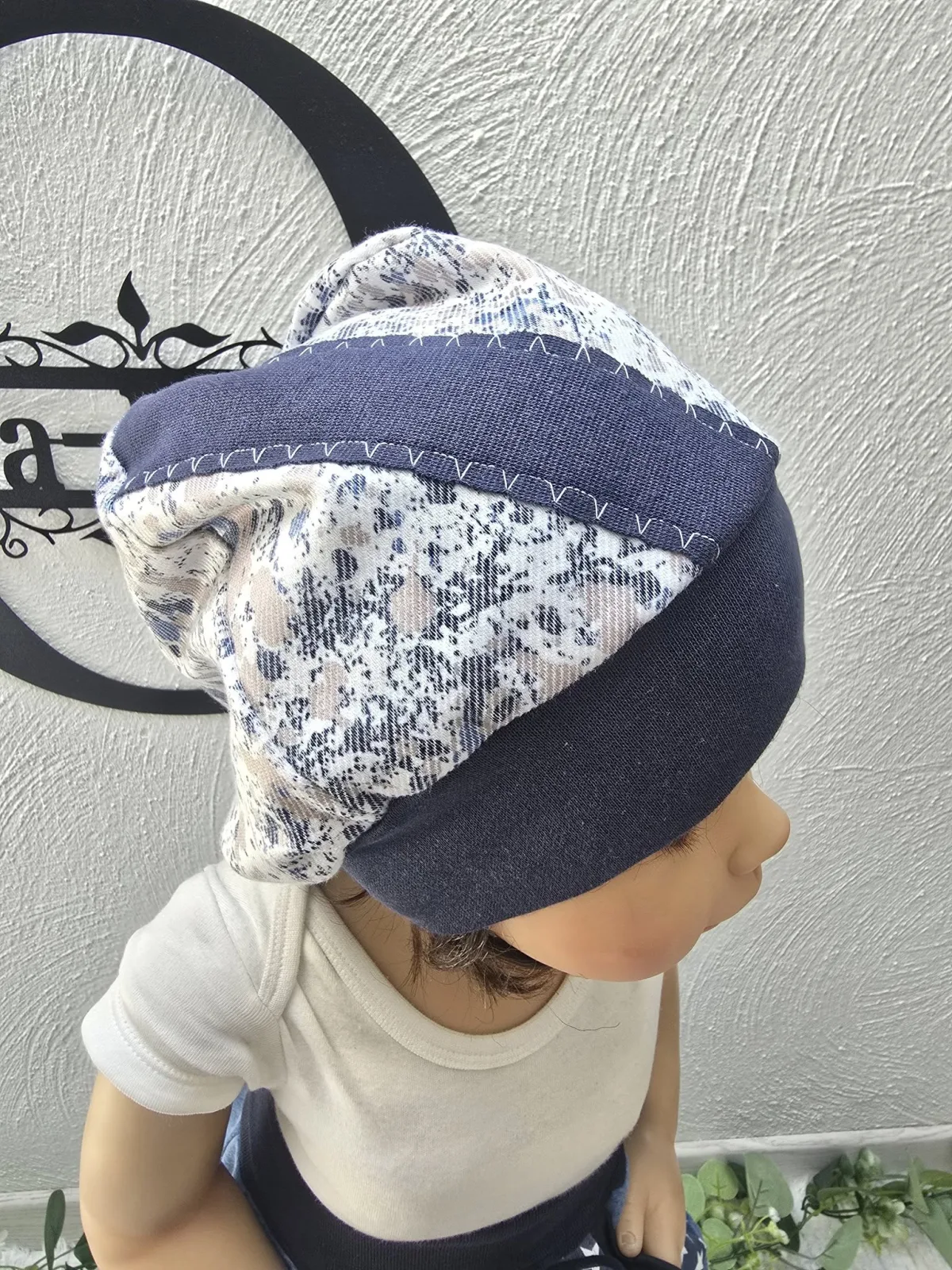 Denim Beanie Mütze für Kinder KU 52-56 cm Jeans-Look, Unikat