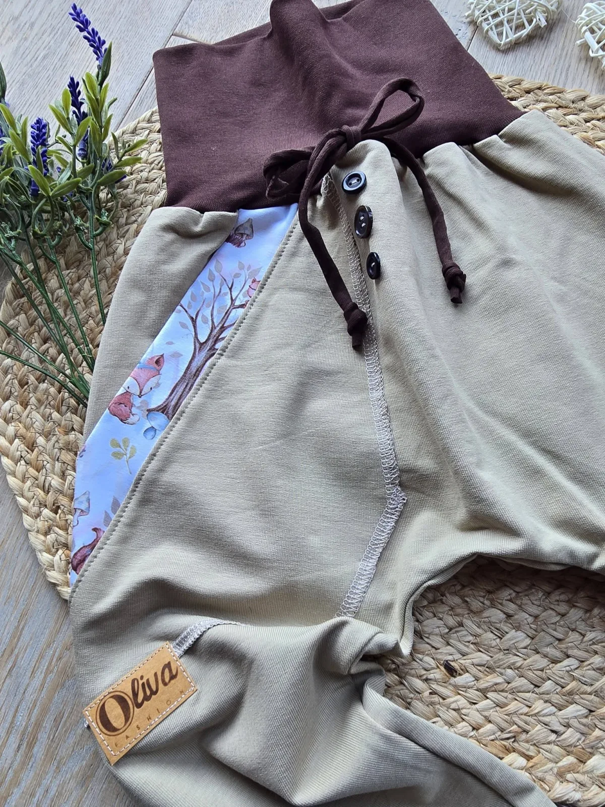 Sweat Bio Kinder Pumphose 104/110 Braun Mitwachshose Waldtiere – Bild 3