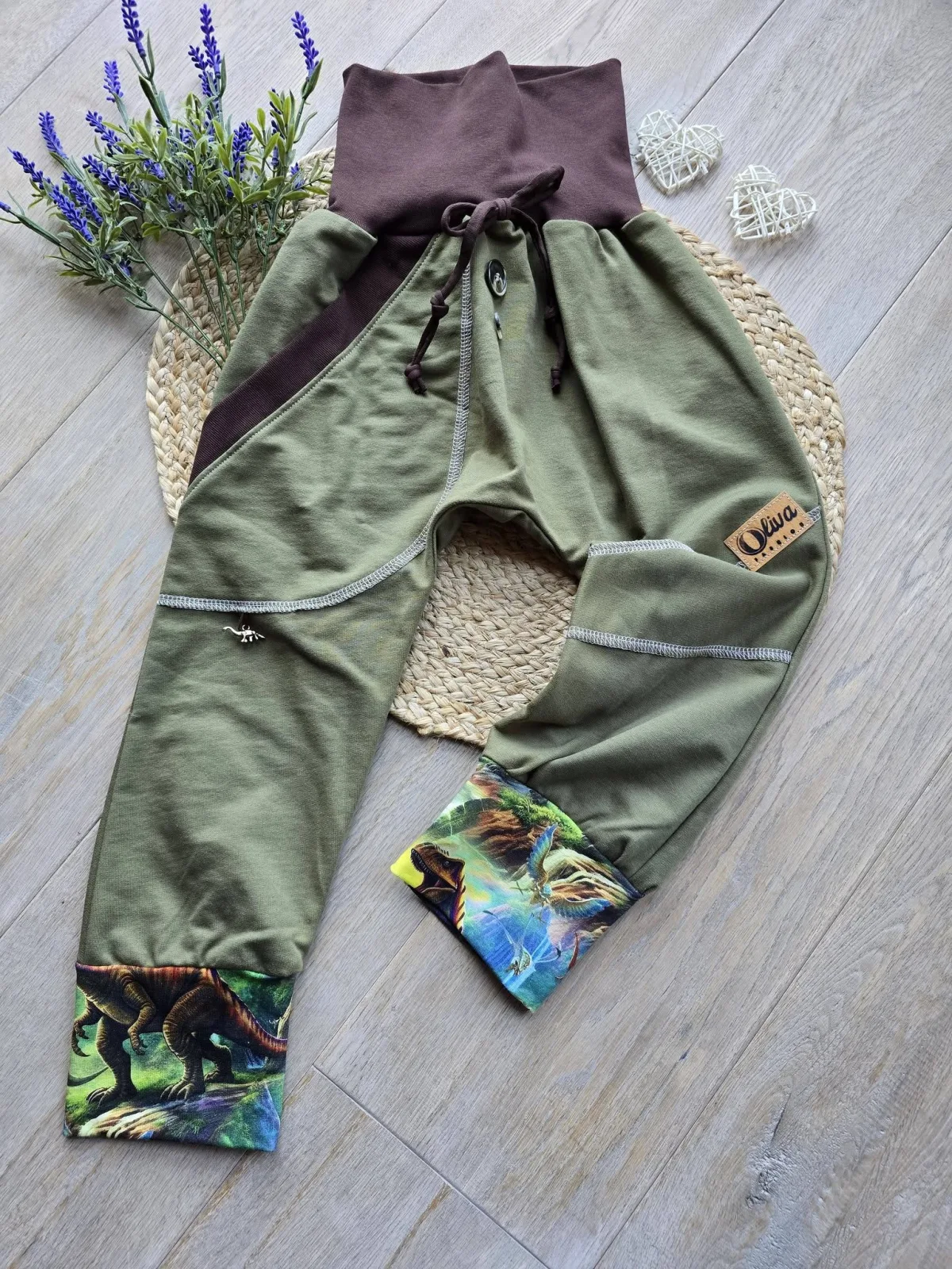 Sweat Organic Pumphose Gr.104/110 Khaki Mitwachshose Dinosaurier
