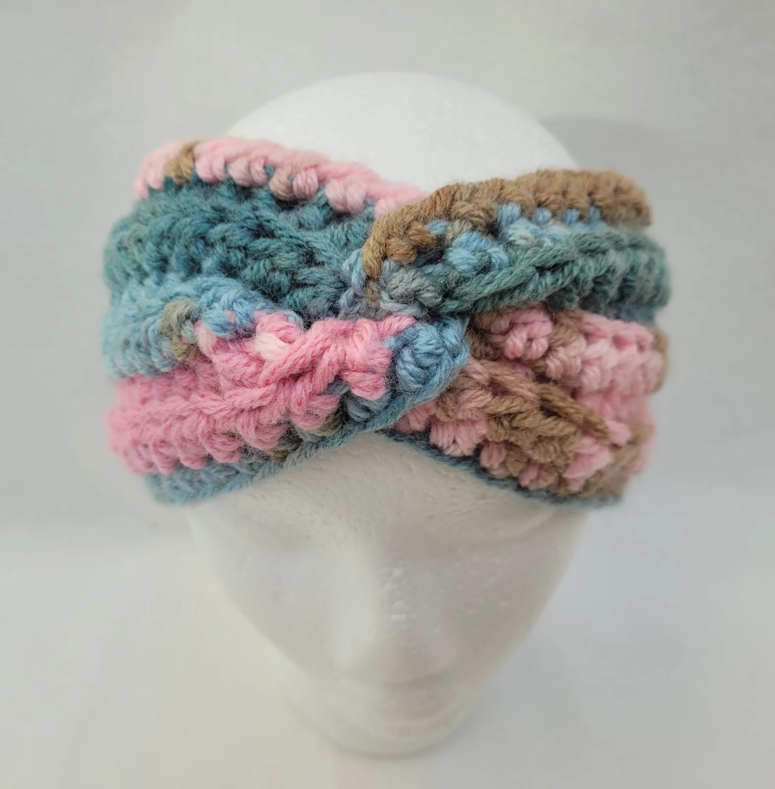 2-teiliges Winter Set bunt für Damen mit Stirnband KU 52–56 cm und Halswärmer -dicke Mischwolle (20% Wolle) handgehäkelt – Bild 13