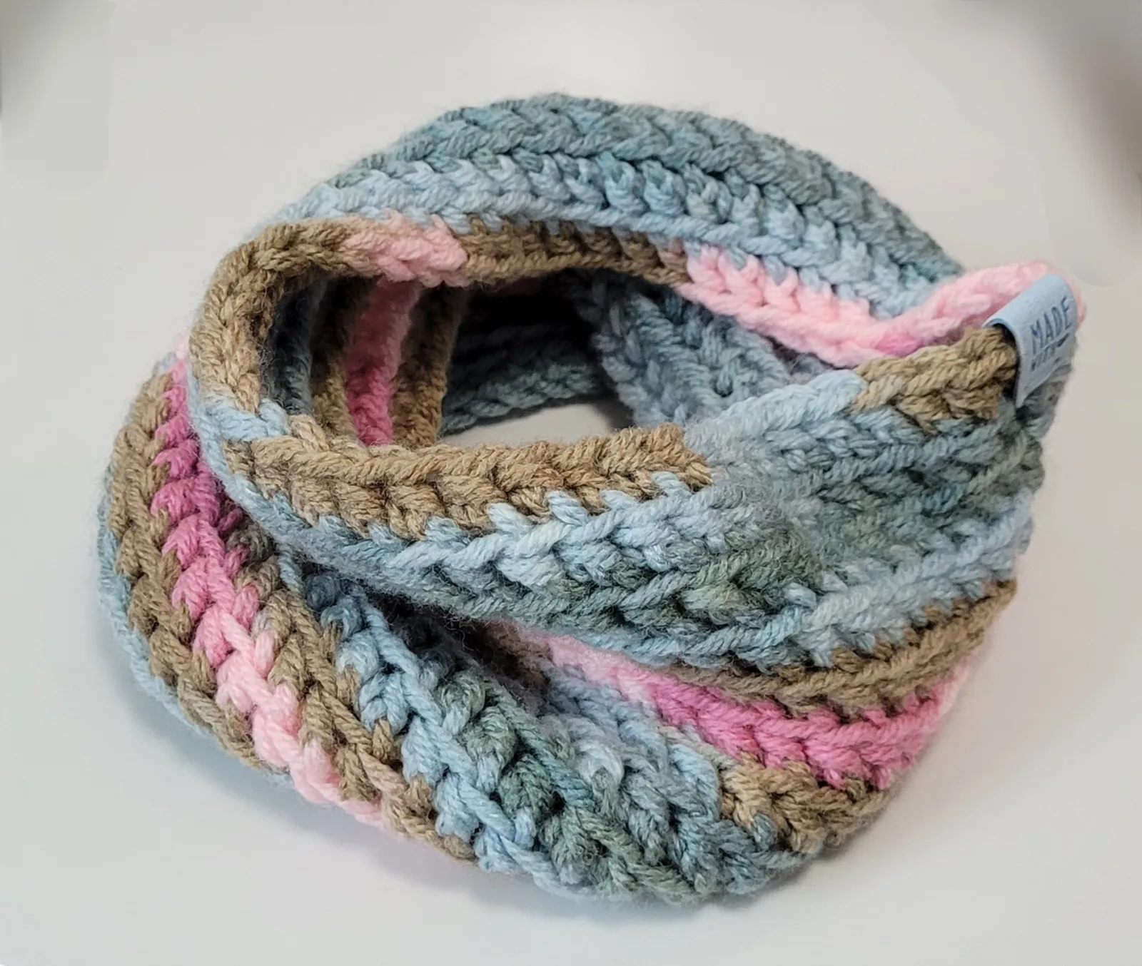 2-teiliges Winter Set bunt für Damen mit Stirnband KU 54–57 cm und Halswärmer -dicke Mischwolle (20% Wolle) handgehäkelt – Bild 8