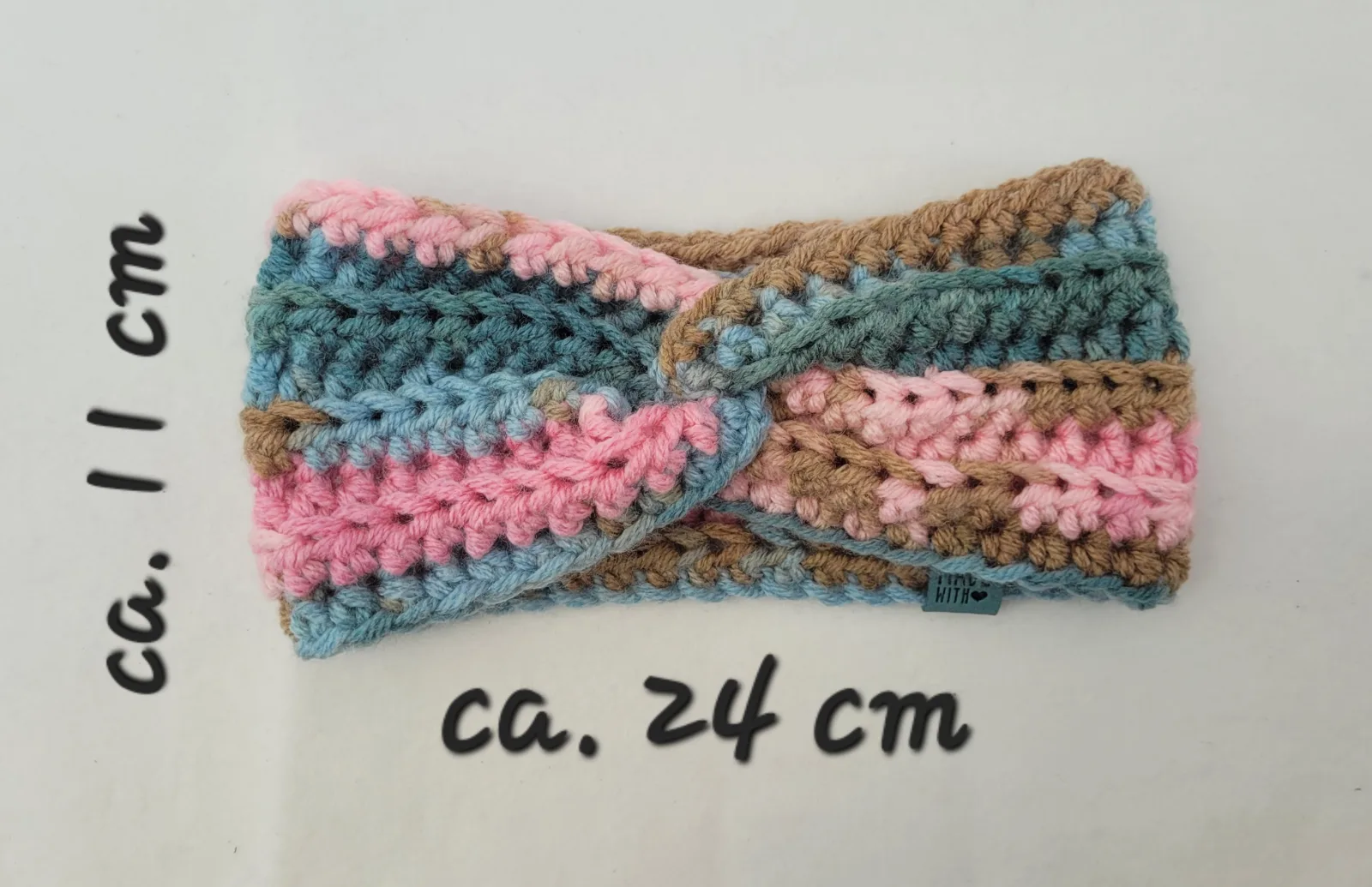 2-teiliges Winter Set bunt für Damen mit Stirnband KU 52–56 cm und Halswärmer -dicke Mischwolle (20% Wolle) handgehäkelt – Bild 9