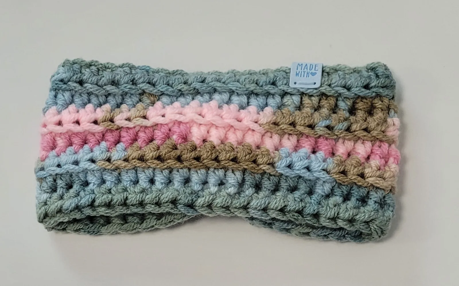 2-teiliges Winter Set bunt für Damen mit Stirnband KU 54–57 cm und Halswärmer -dicke Mischwolle (20% Wolle) handgehäkelt – Bild 6