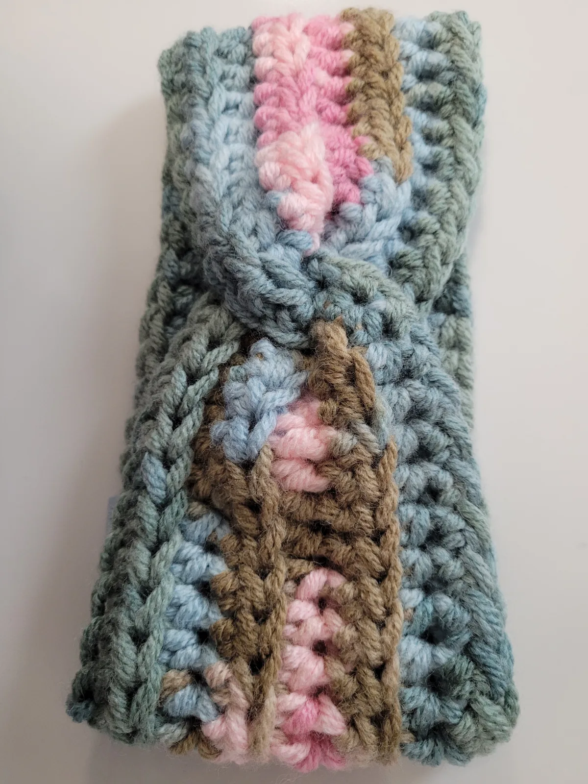 2-teiliges Winter Set bunt für Damen mit Stirnband KU 54–57 cm und Halswärmer -dicke Mischwolle (20% Wolle) handgehäkelt – Bild 4