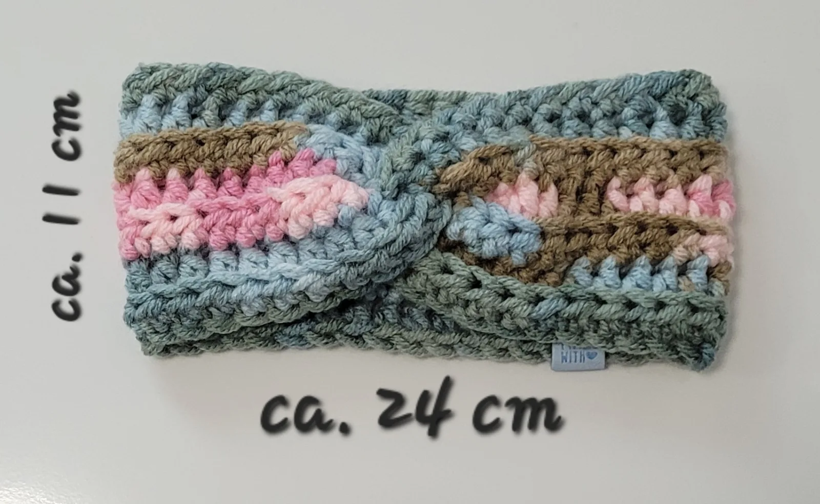 2-teiliges Winter Set bunt für Damen mit Stirnband KU 54–57 cm und Halswärmer -dicke Mischwolle (20% Wolle) handgehäkelt – Bild 5