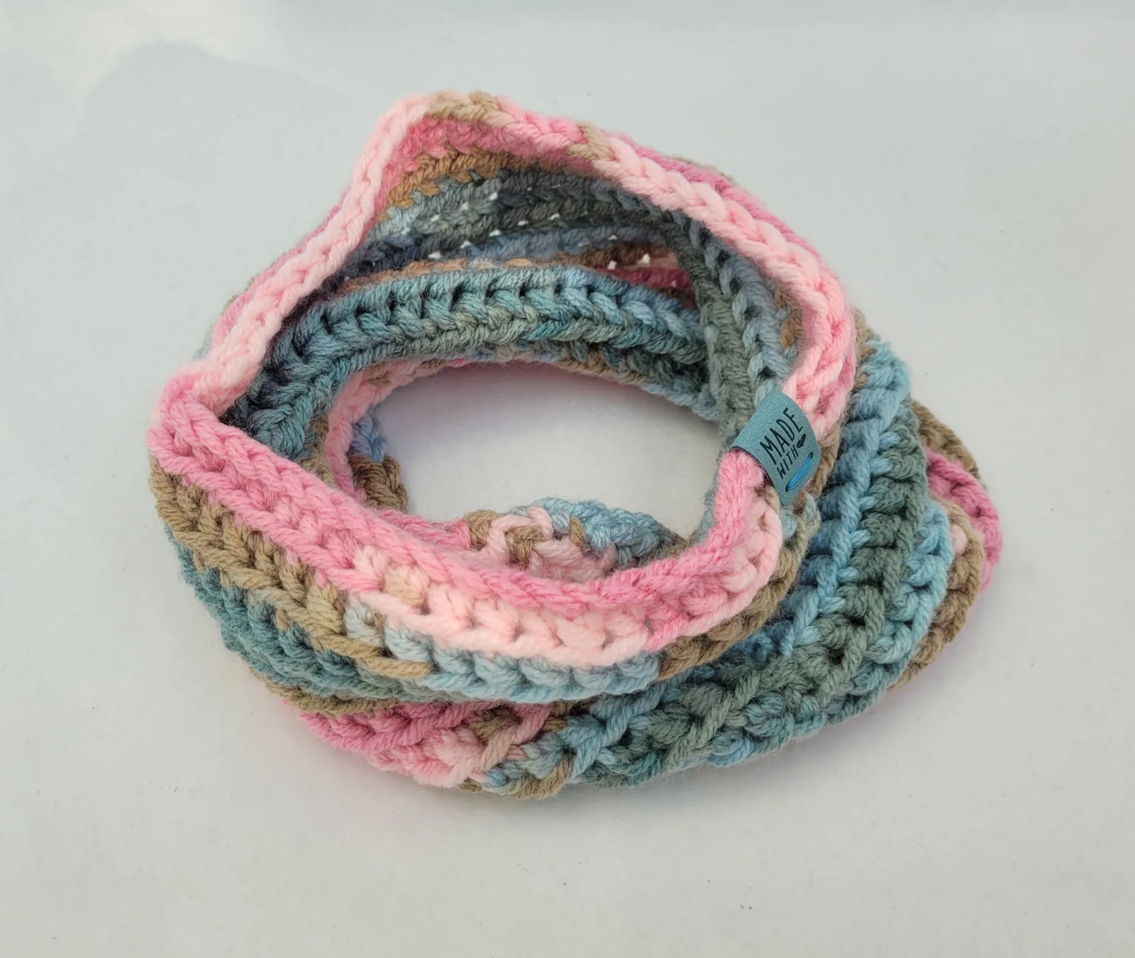 2-teiliges Winter Set bunt für Damen mit Stirnband KU 52–56 cm und Halswärmer -dicke Mischwolle (20% Wolle) handgehäkelt – Bild 6