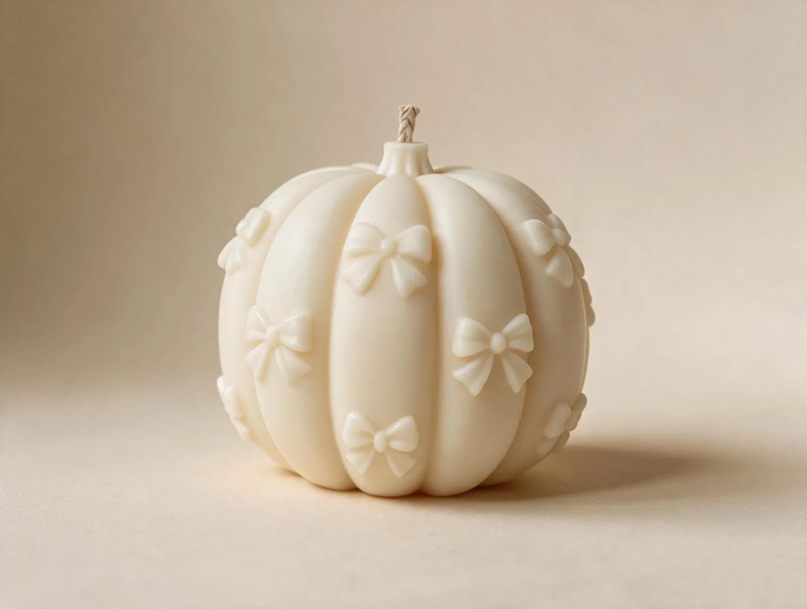 Kürbis Kerze mit Schleifen aus Rapswachs – Herbstdeko & Geschenkidee – Bild 2