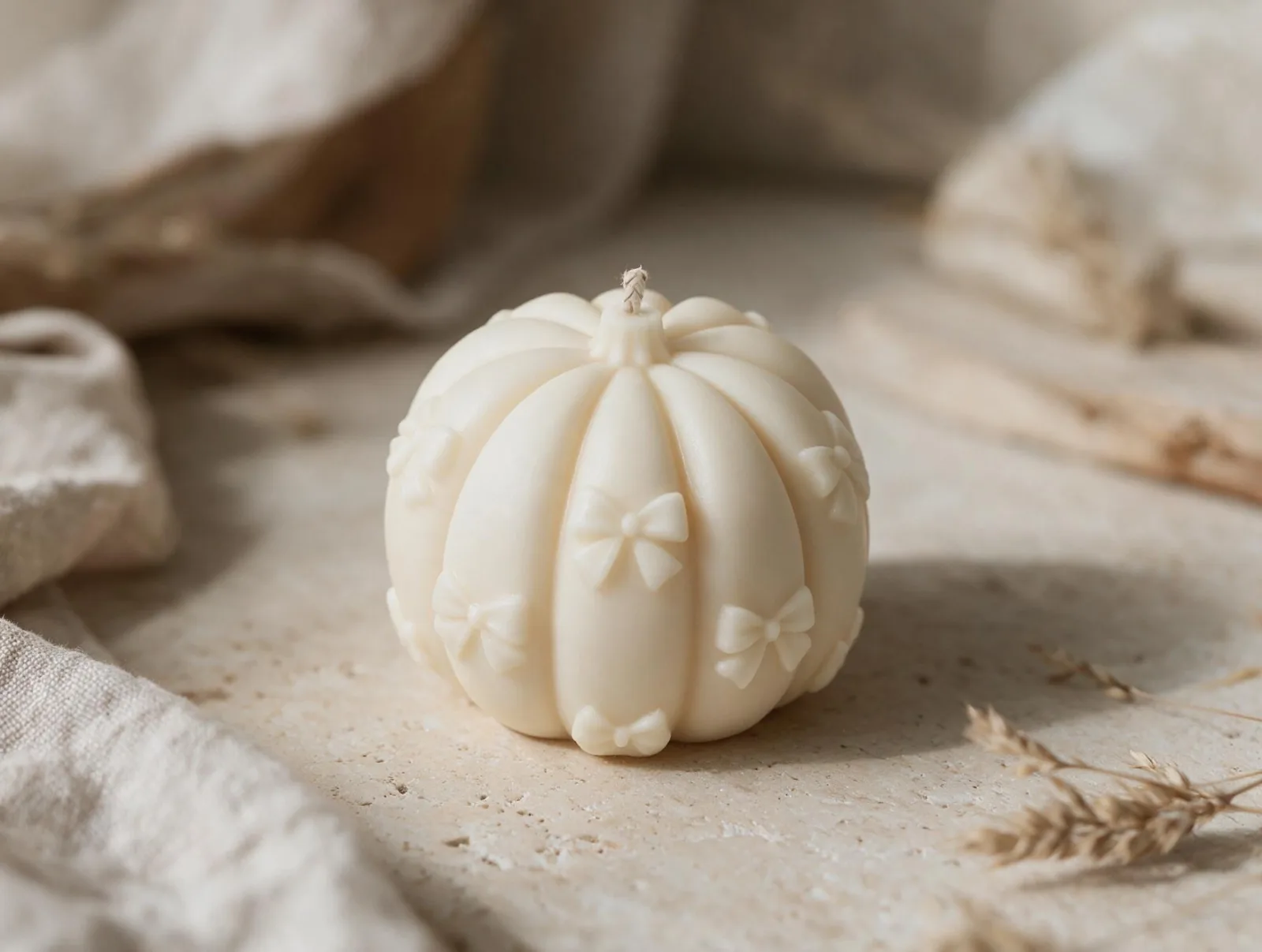 Kürbis Kerze mit Schleifen aus Rapswachs – Herbstdeko & Geschenkidee – Bild 4