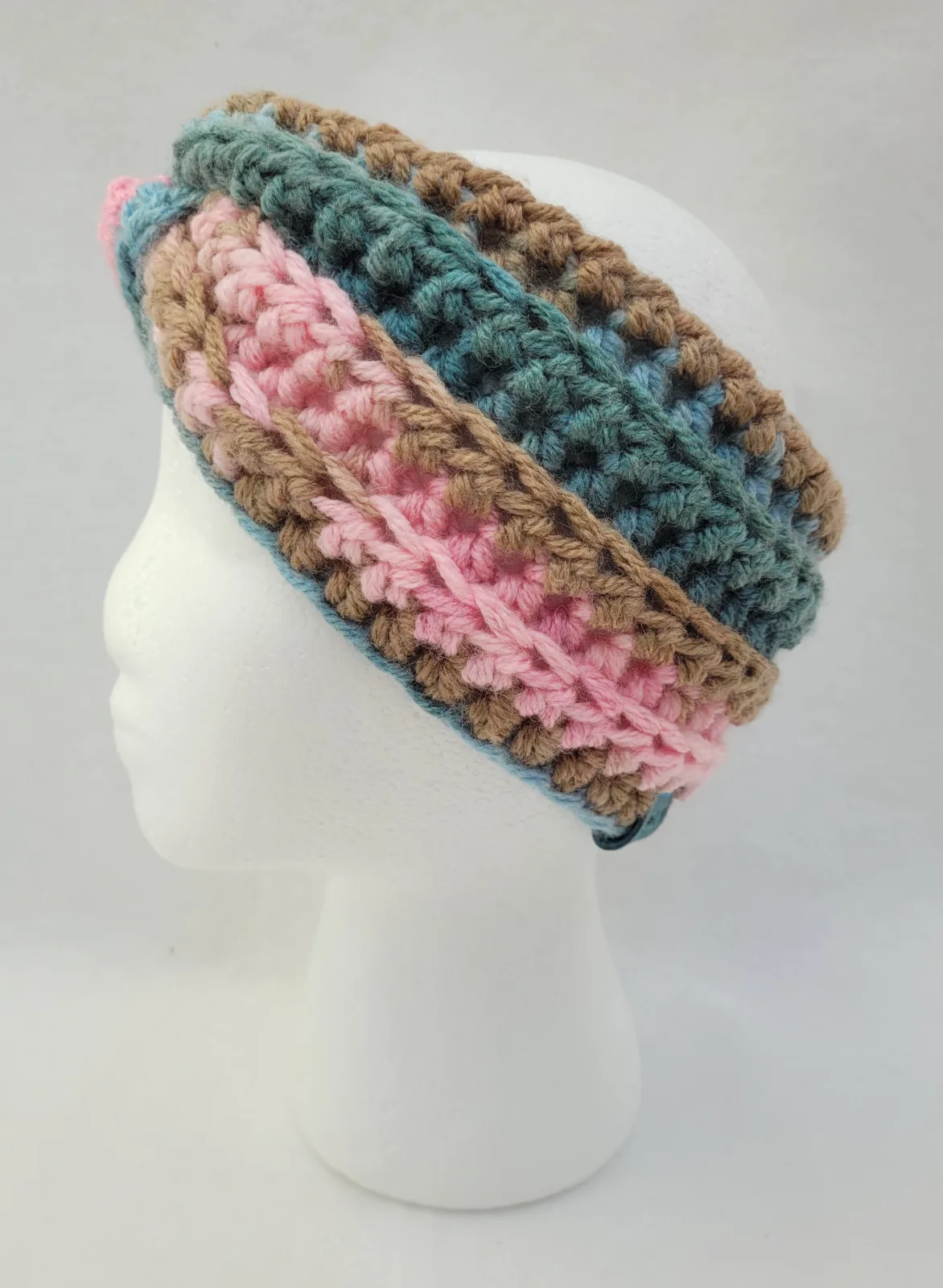 Handgehäkeltes Stirnband für Damen bunt Winter Haarband Kopfbedeckung dicke Mischwolle (20% Wolle) KU 52–56 cm – Bild 6