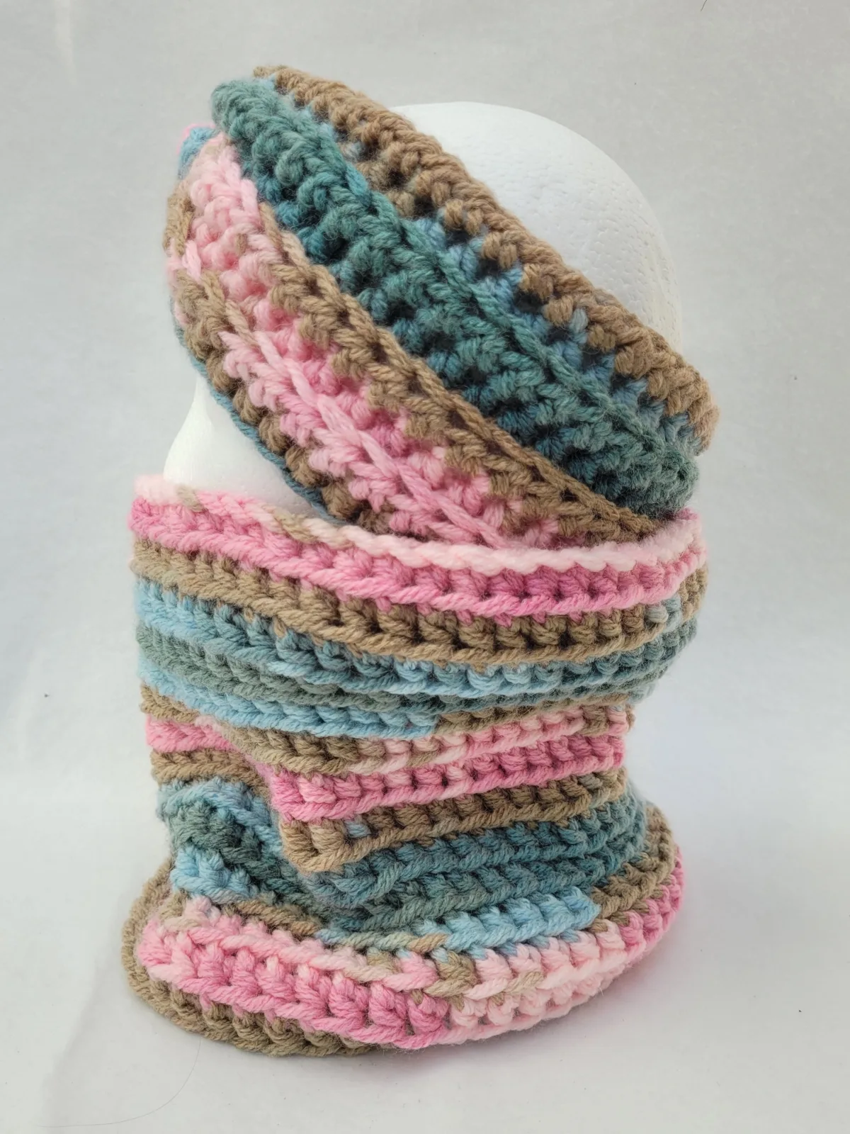 Handgehäkeltes Stirnband für Damen bunt Winter Haarband Kopfbedeckung dicke Mischwolle (20% Wolle) KU 52–56 cm – Bild 9