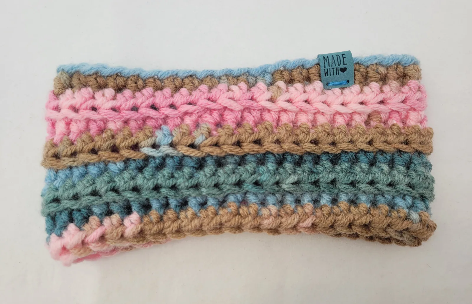 Handgehäkeltes Stirnband für Damen bunt Winter Haarband Kopfbedeckung dicke Mischwolle (20% Wolle) KU 52–56 cm – Bild 5