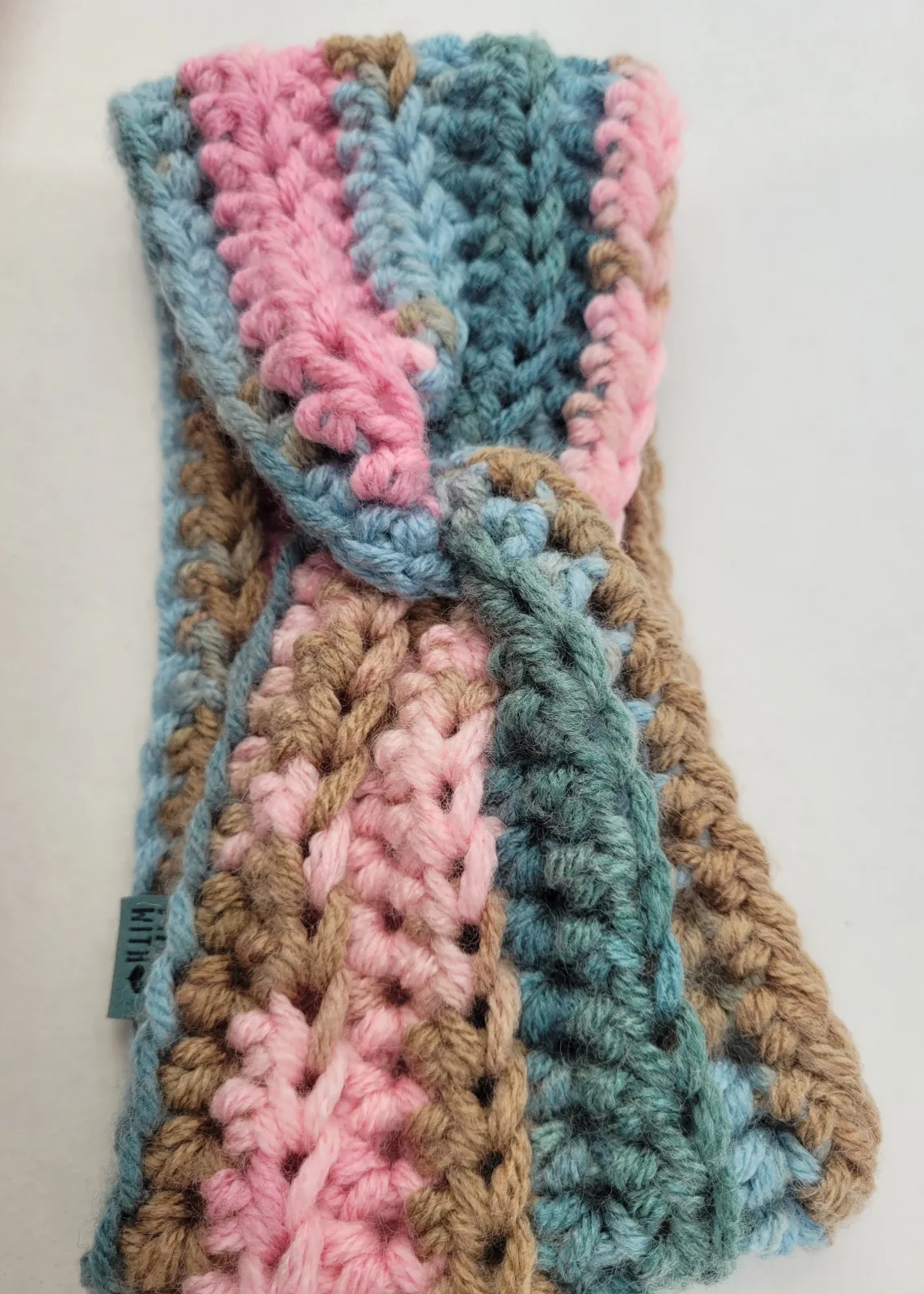 Handgehäkeltes Stirnband für Damen bunt Winter Haarband Kopfbedeckung dicke Mischwolle (20% Wolle) KU 52–56 cm – Bild 4