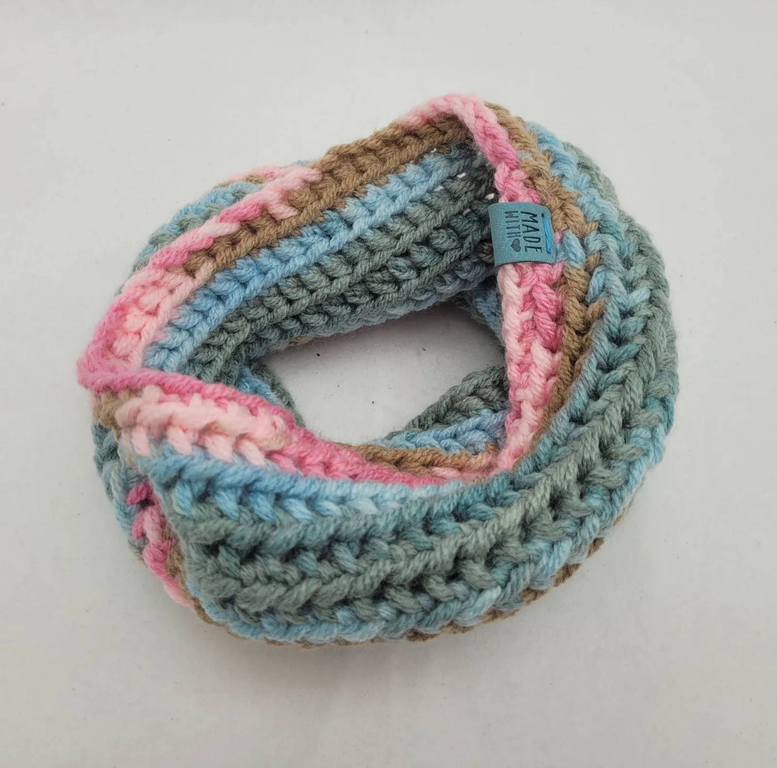 Handgehäkelter Halswärmer für Damen Bunt Winter Schlauchschal dicke Mischwolle (20% Wolle) Einheitsgröße