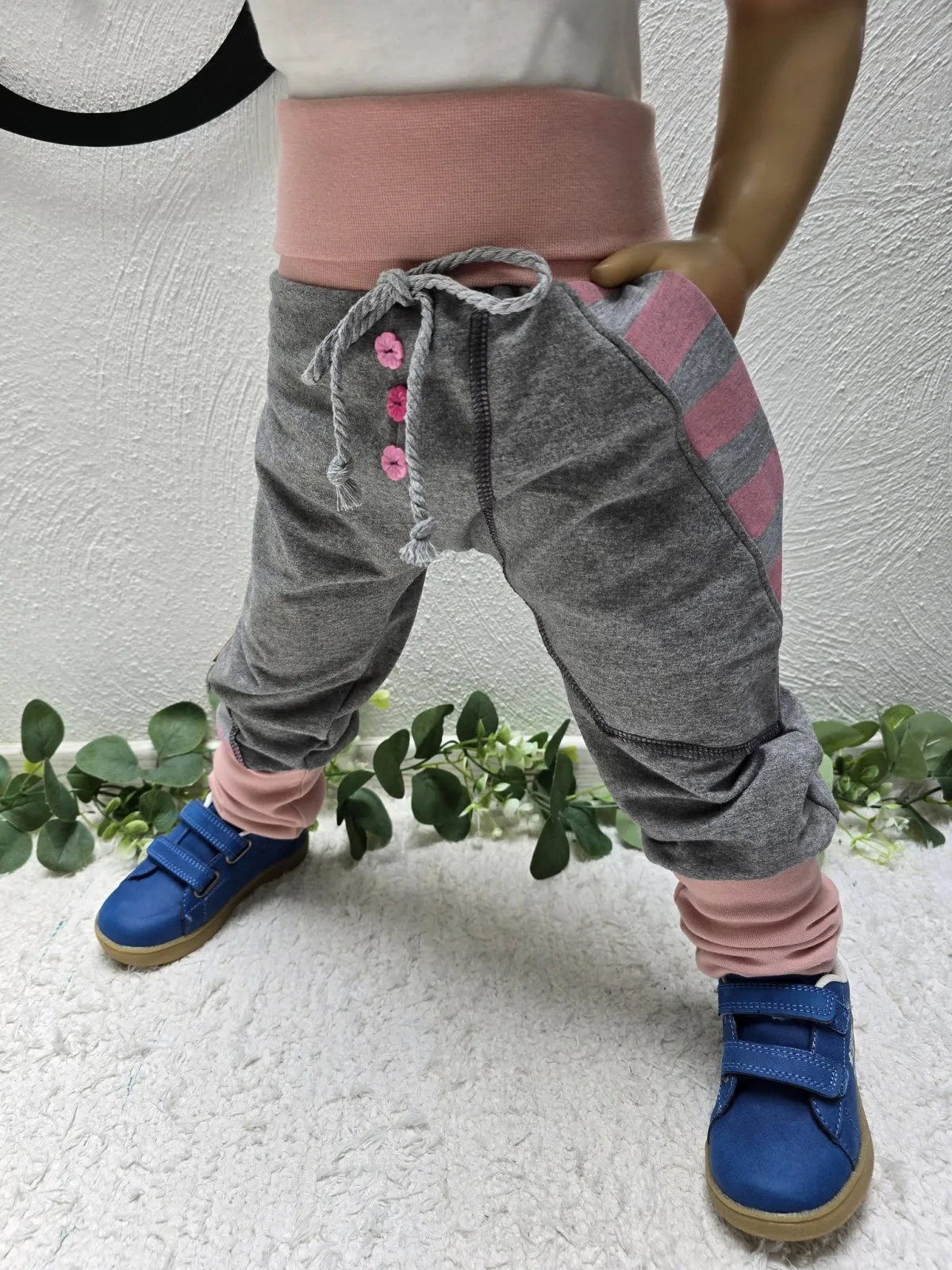 Sweat Bio Pumphose 92/98 Grau/Rosa Mitwachsend Unikat Mädchen