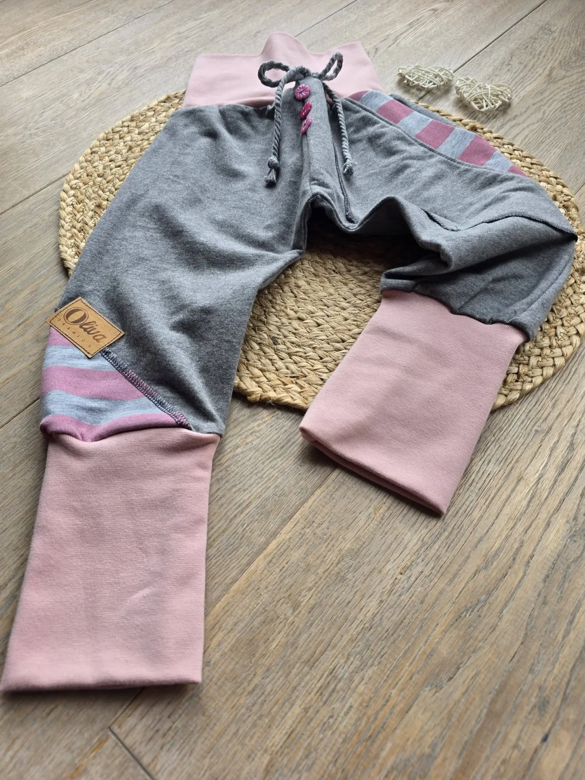 Sweat Bio Pumphose 92/98 Grau/Rosa Mitwachsend Unikat Mädchen – Bild 6