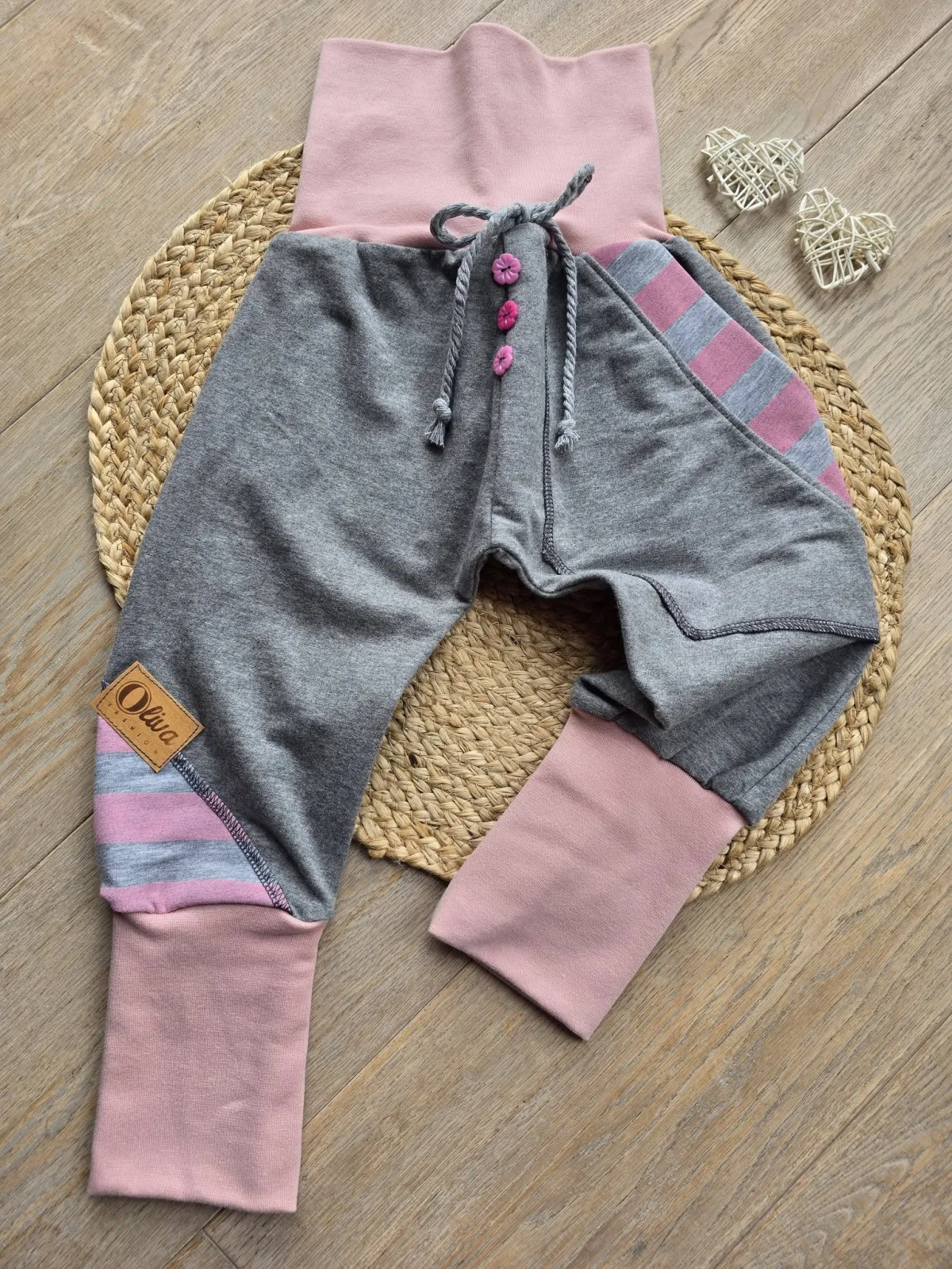 Sweat Bio Pumphose 92/98 Grau/Rosa Mitwachsend Unikat Mädchen – Bild 2