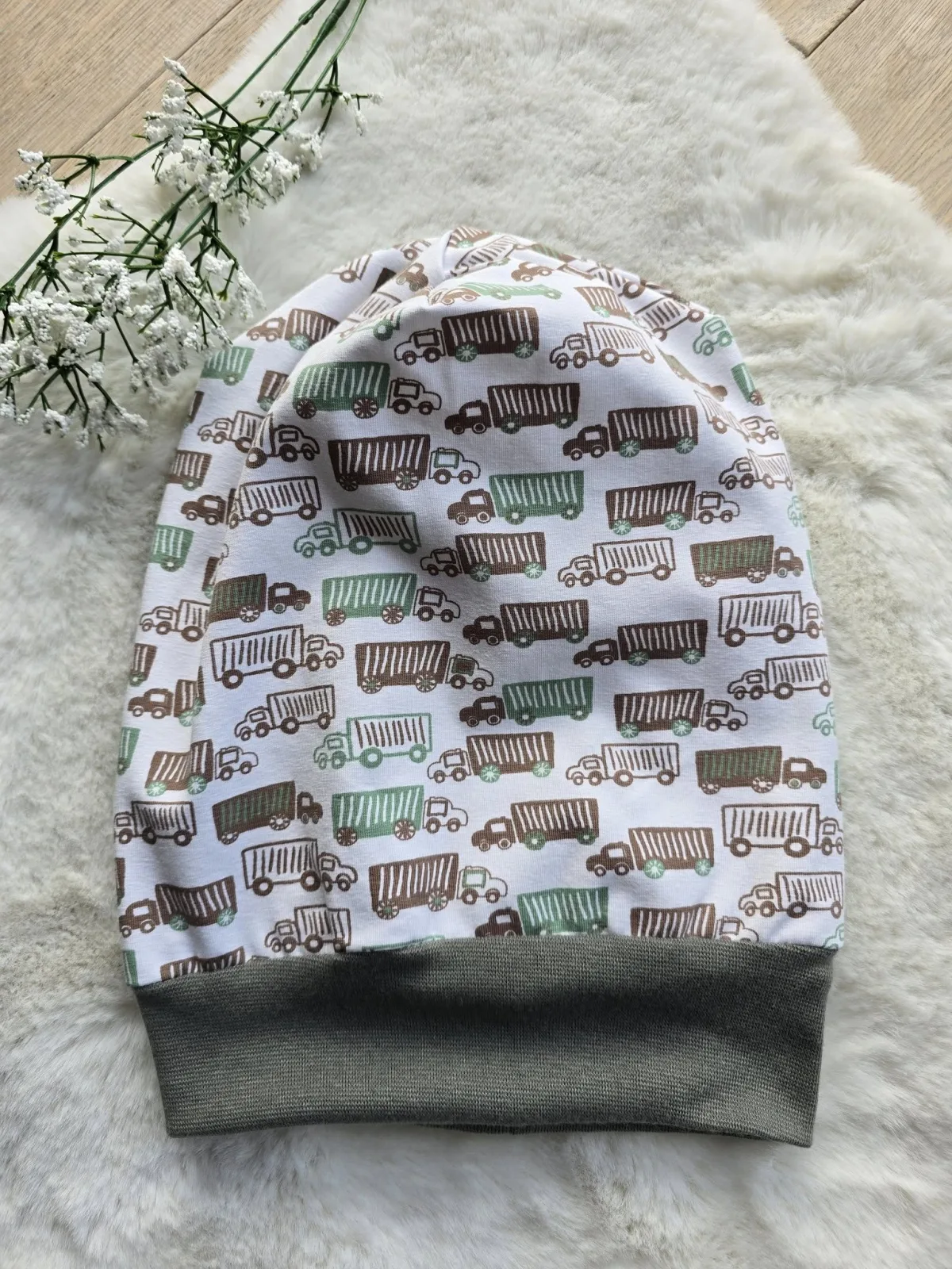 Kinder Beanie Mütze Sweat KU.48-52 cm Übergang gefüttert LKW Organic – Bild 4