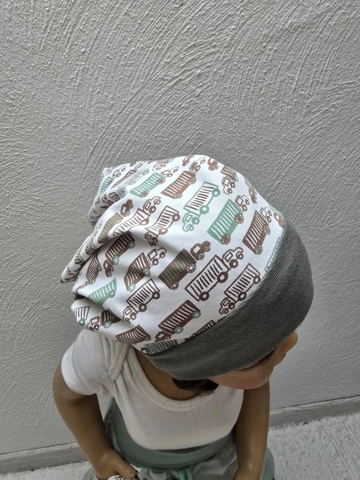 Kinder Beanie Mütze Sweat KU.48-52 cm Übergang gefüttert LKW Organic – Bild 3