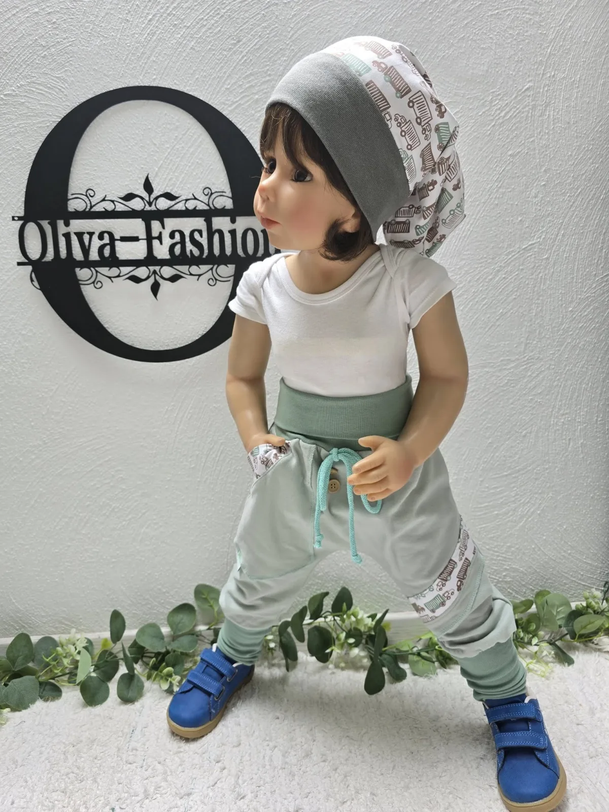 Kinder Beanie Mütze Sweat KU.48-52 cm Übergang gefüttert LKW Organic – Bild 2