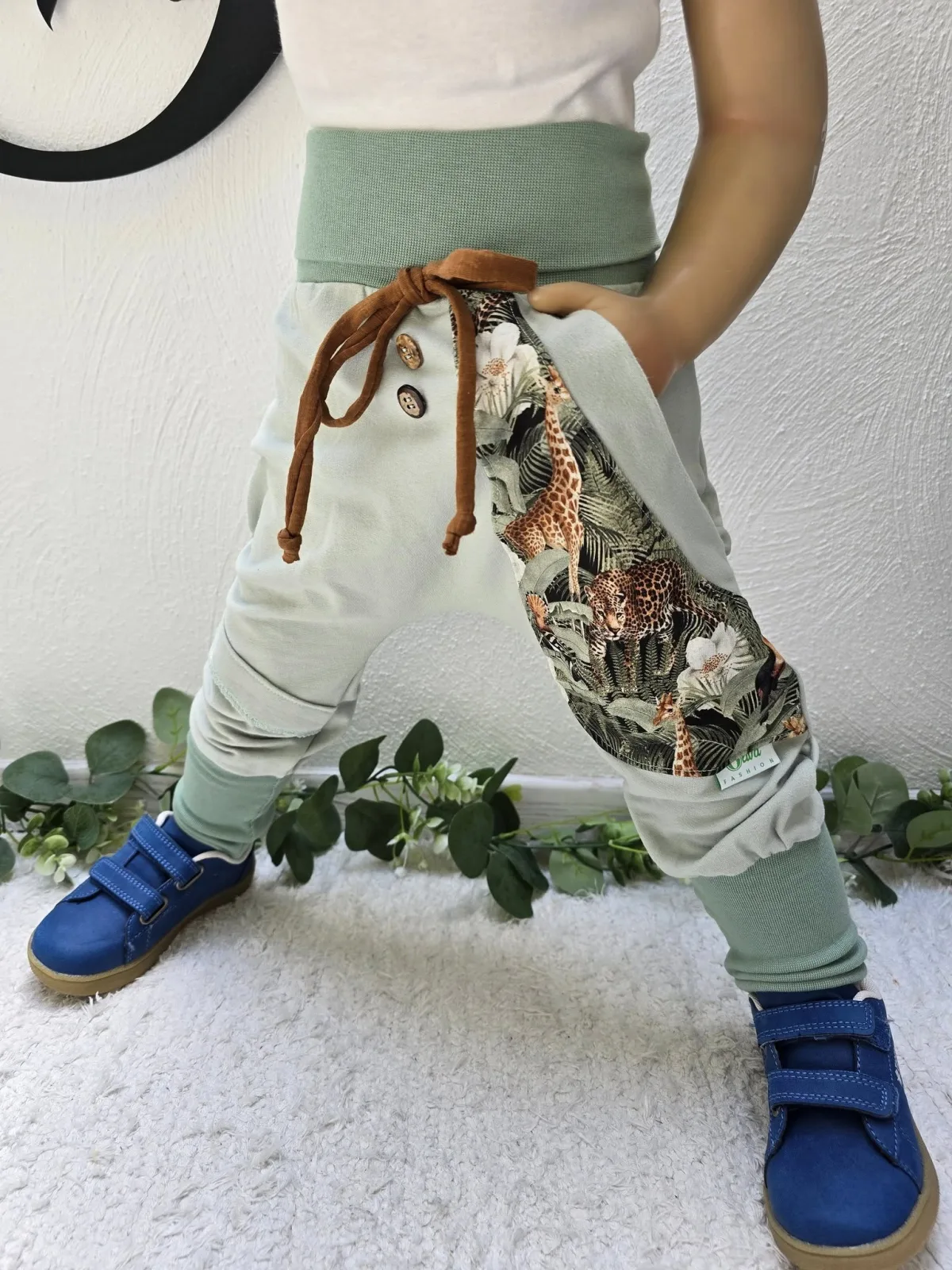 Sweat Organic Pumphose 92/98 Hellgrün Waldtiere Unikat Unisex