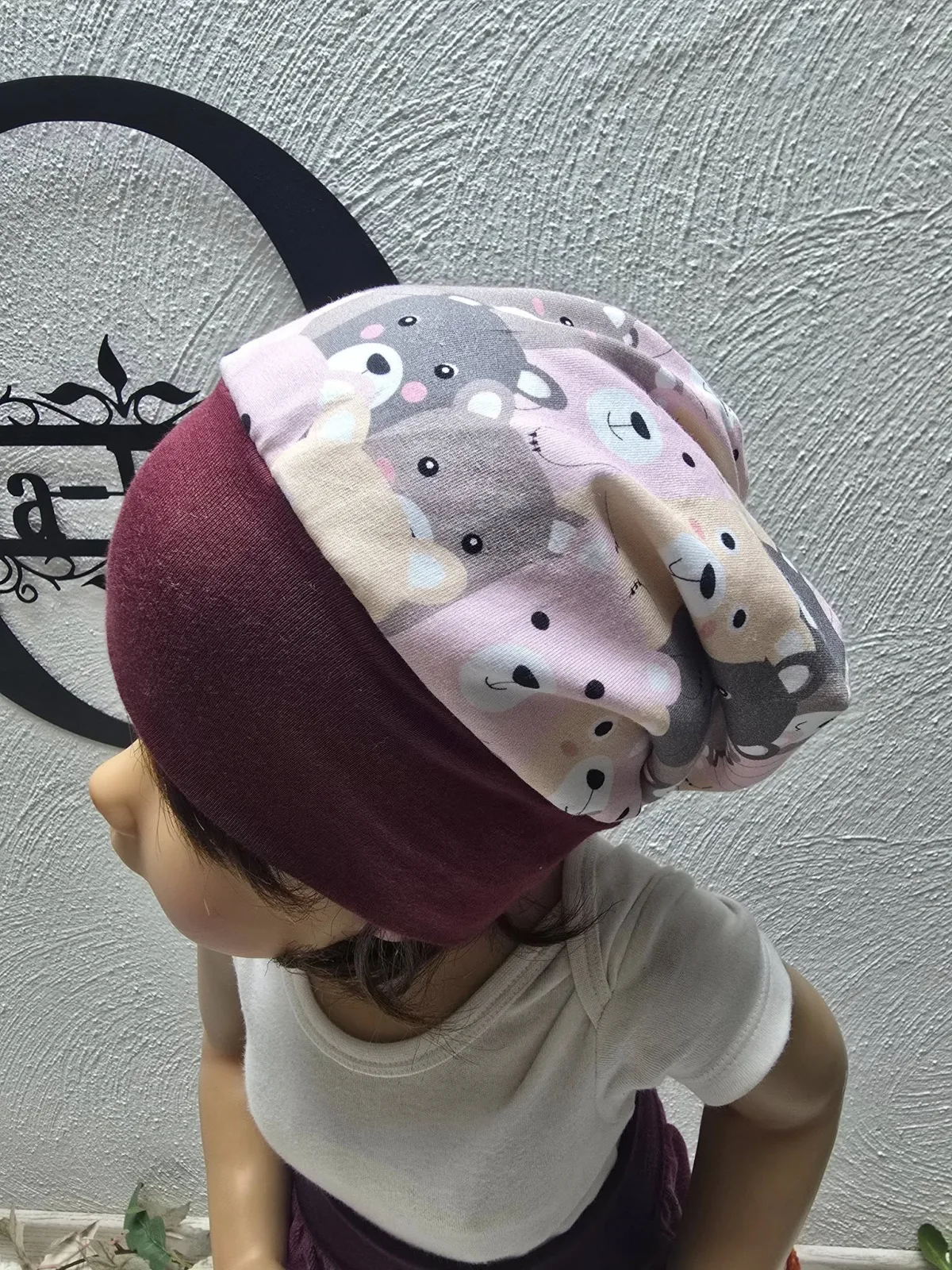 Beanie Mütze KU.48-52 cm Übergan gefüttert Bärenmotive Mädchen