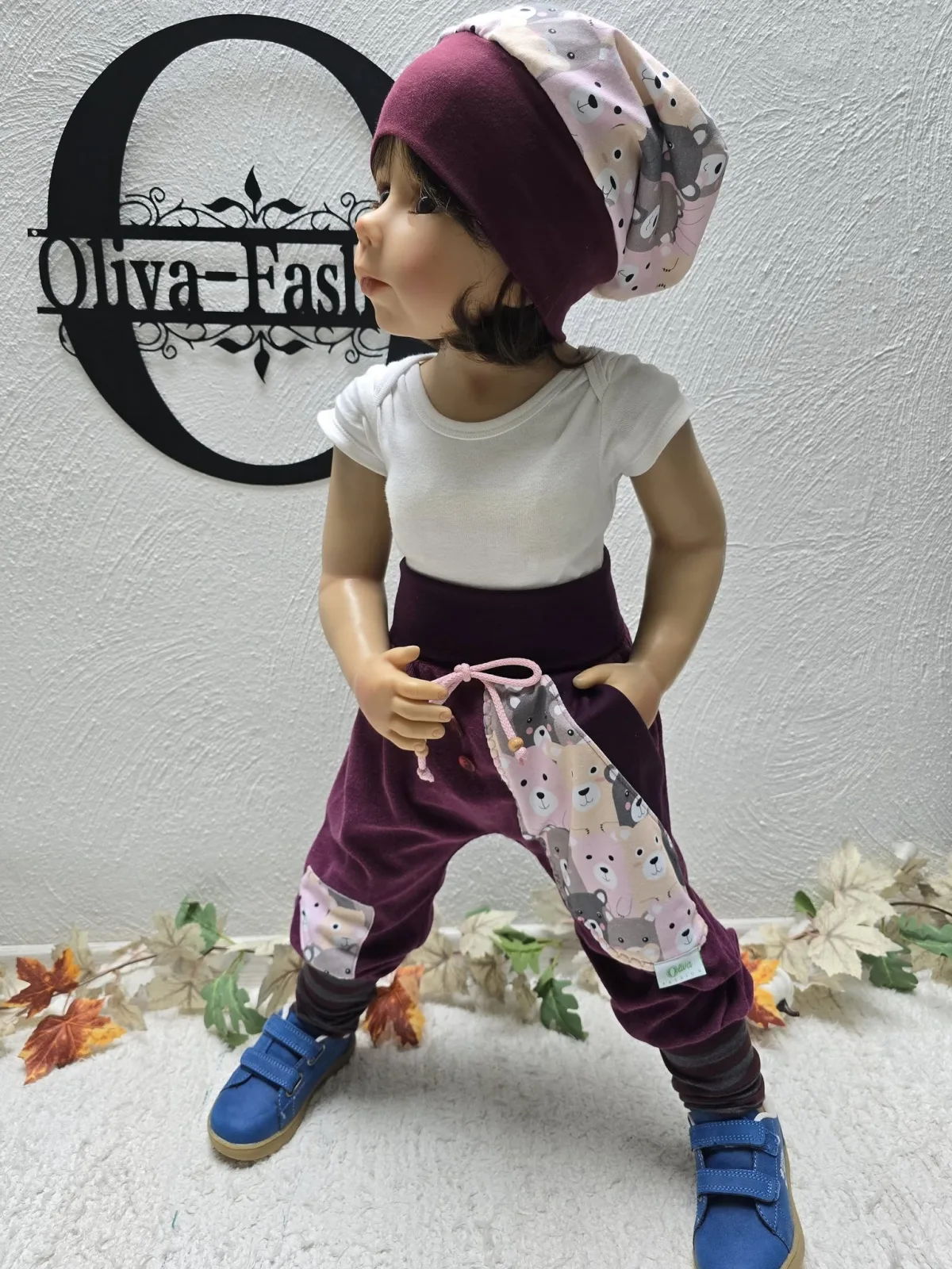 Beanie Mütze KU.48-52 cm Übergan gefüttert Bärenmotive Mädchen – Bild 3