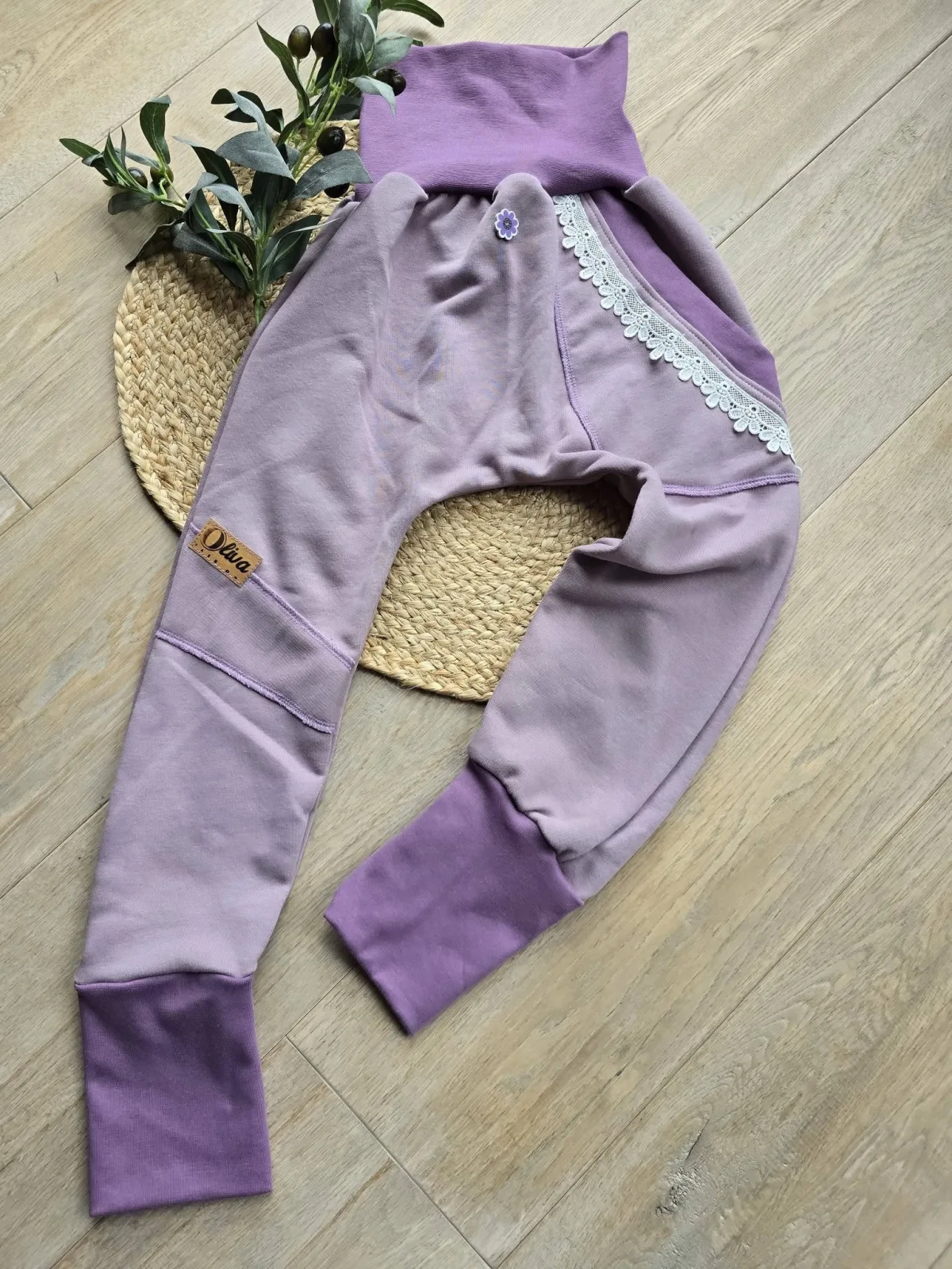 Mädchen Pumphose mit Spitze 128/134 Organic dickerem Sweat Übergang
