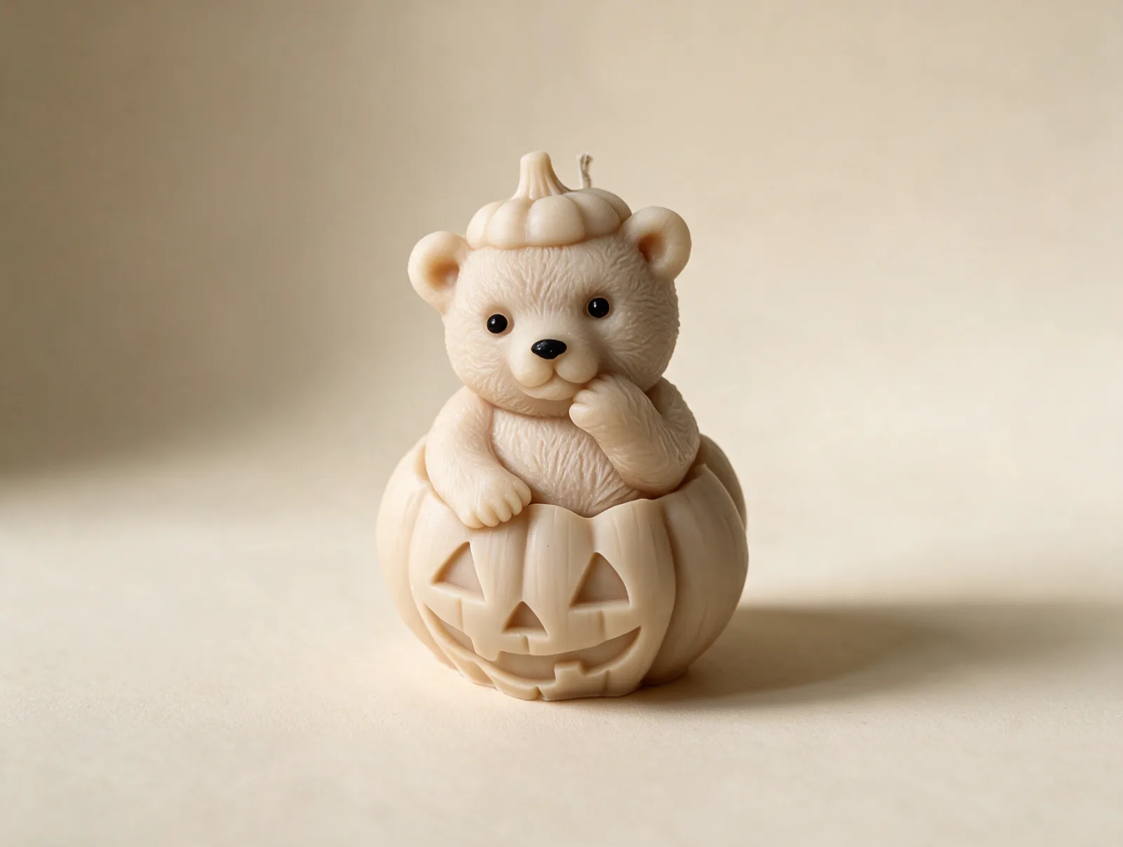 Bär im Kürbis Kerze aus Rapswachs – Herbstdeko, Kürbis Deko & Geschenkidee
