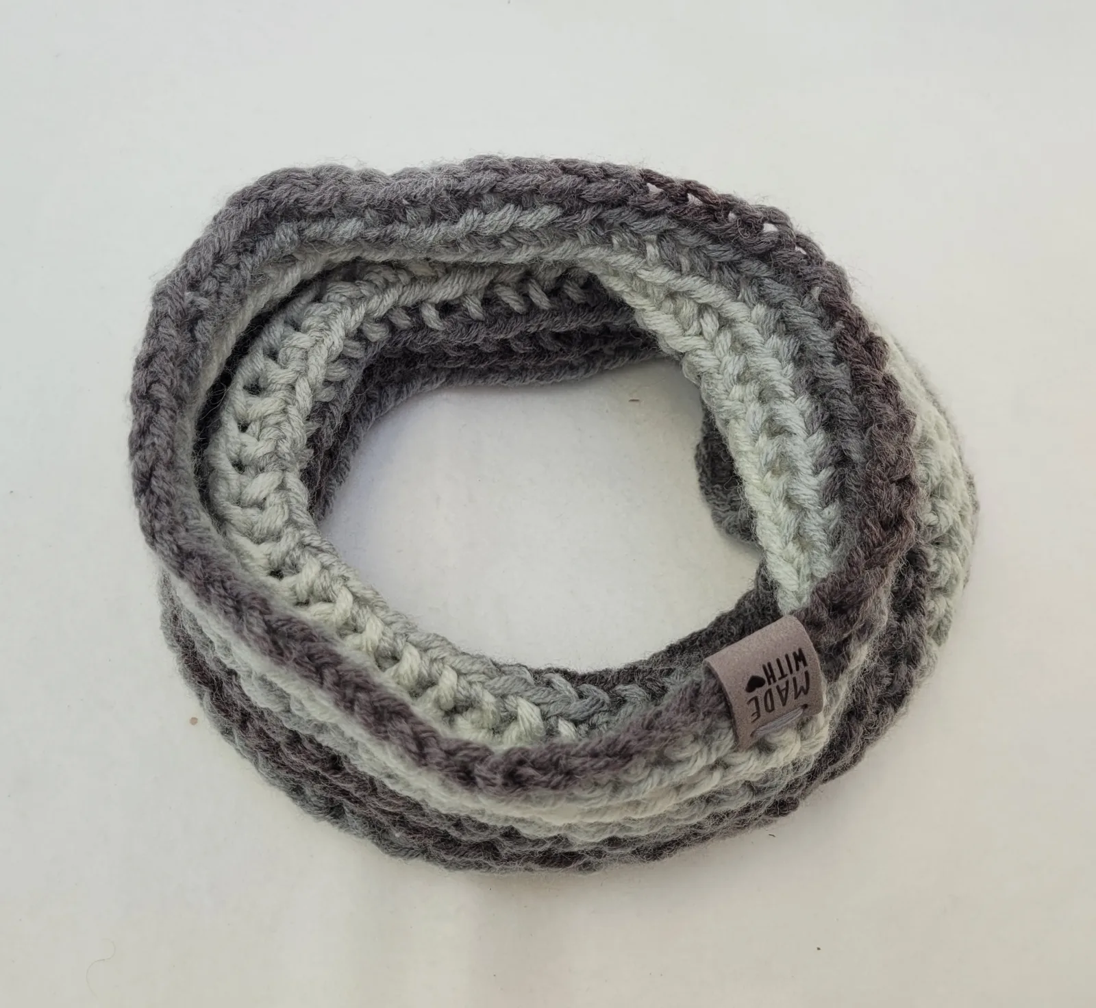 2-teiliges Winter Set Grautönen für Damen Stirnband KU 52–56cm und Halswärmer -dicke Mischwolle (20% Wolle) handgehäkelt – Bild 2