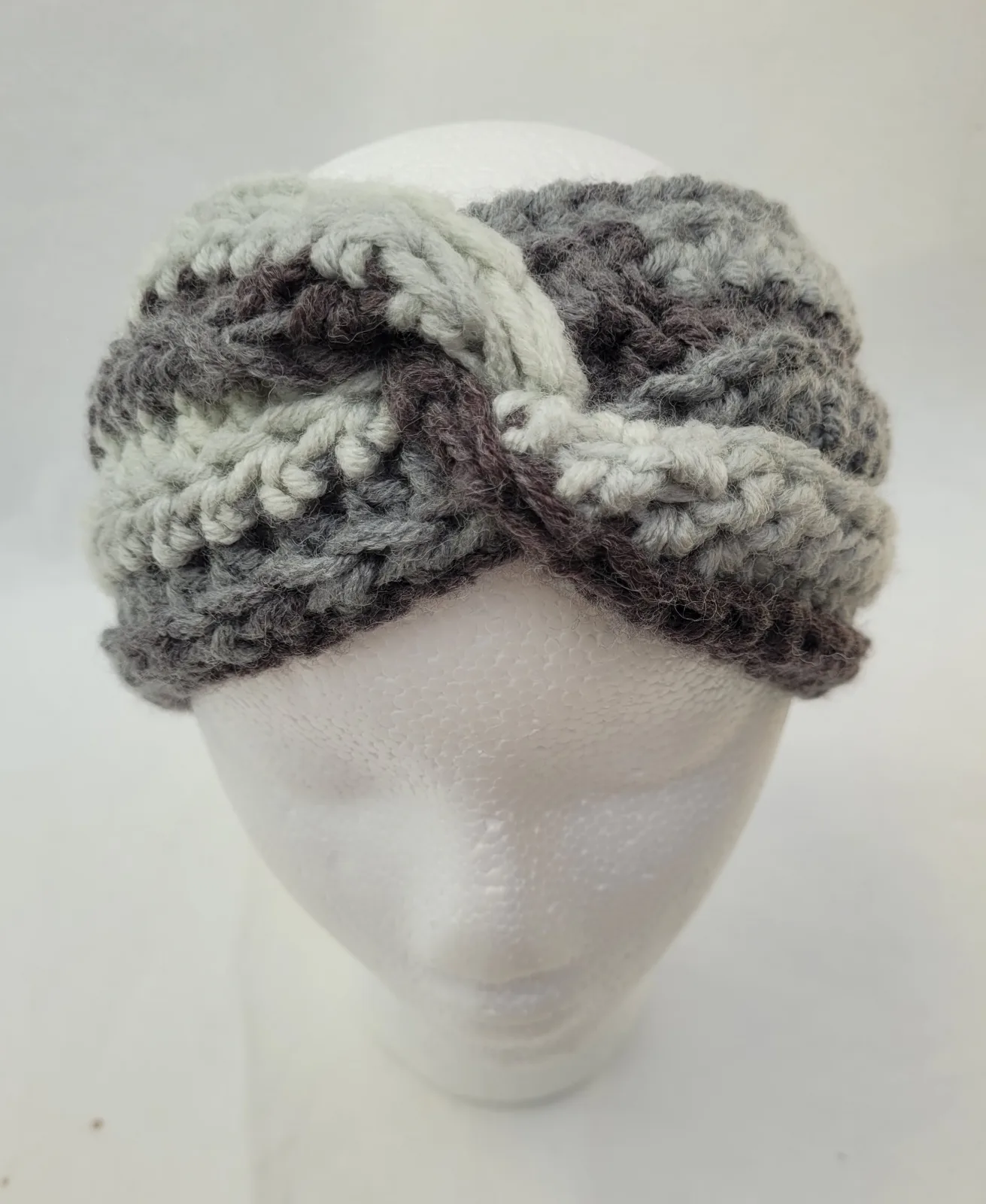 2-teiliges Winter Set Grautönen für Damen Stirnband KU 52–56cm und Halswärmer -dicke Mischwolle (20% Wolle) handgehäkelt – Bild 12