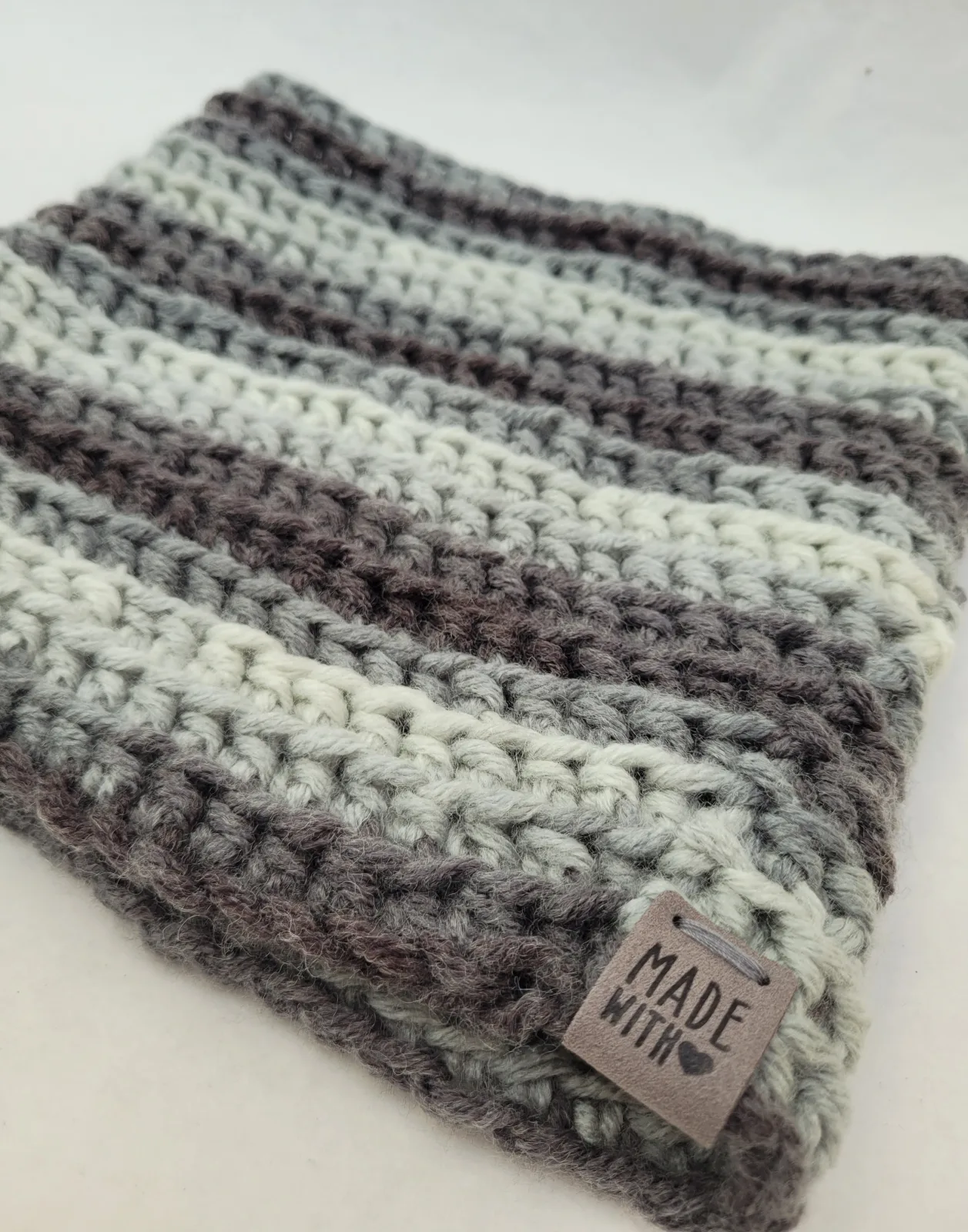 2-teiliges Winter Set Grautönen für Damen Stirnband KU 52–56cm und Halswärmer -dicke Mischwolle (20% Wolle) handgehäkelt – Bild 4