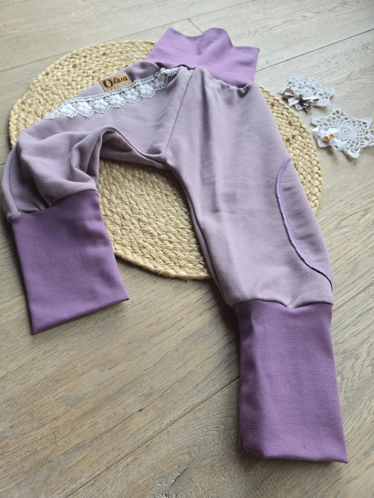 Pumphose mit Spitze Gr. 92/98 Organic dickerem Sweat Übergang – Bild 5