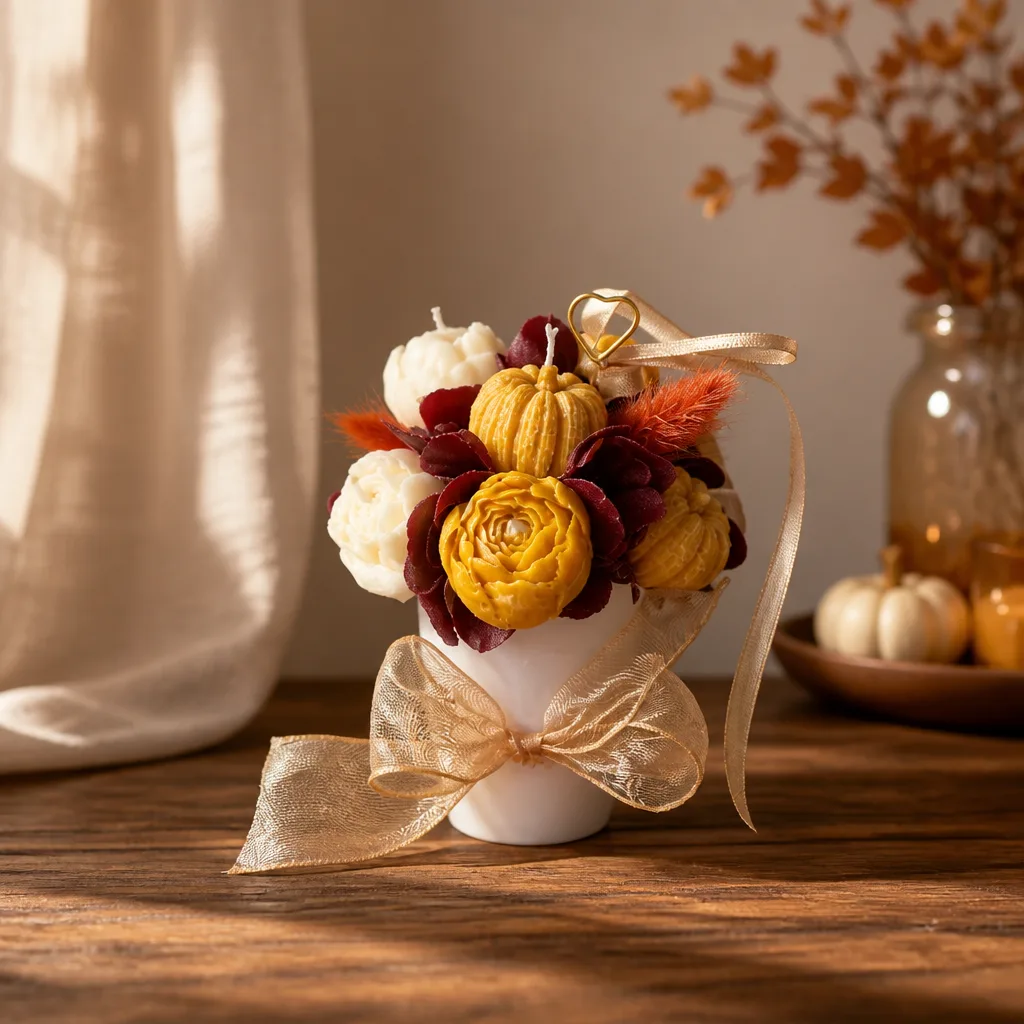 Duftkerzen Blumenstrauß aus 9 Sojawachs Kerzen | Kürbis Zimt & Blumen Duft | Herbst Deko | Kerzenstrauß | Geschenk für Sie