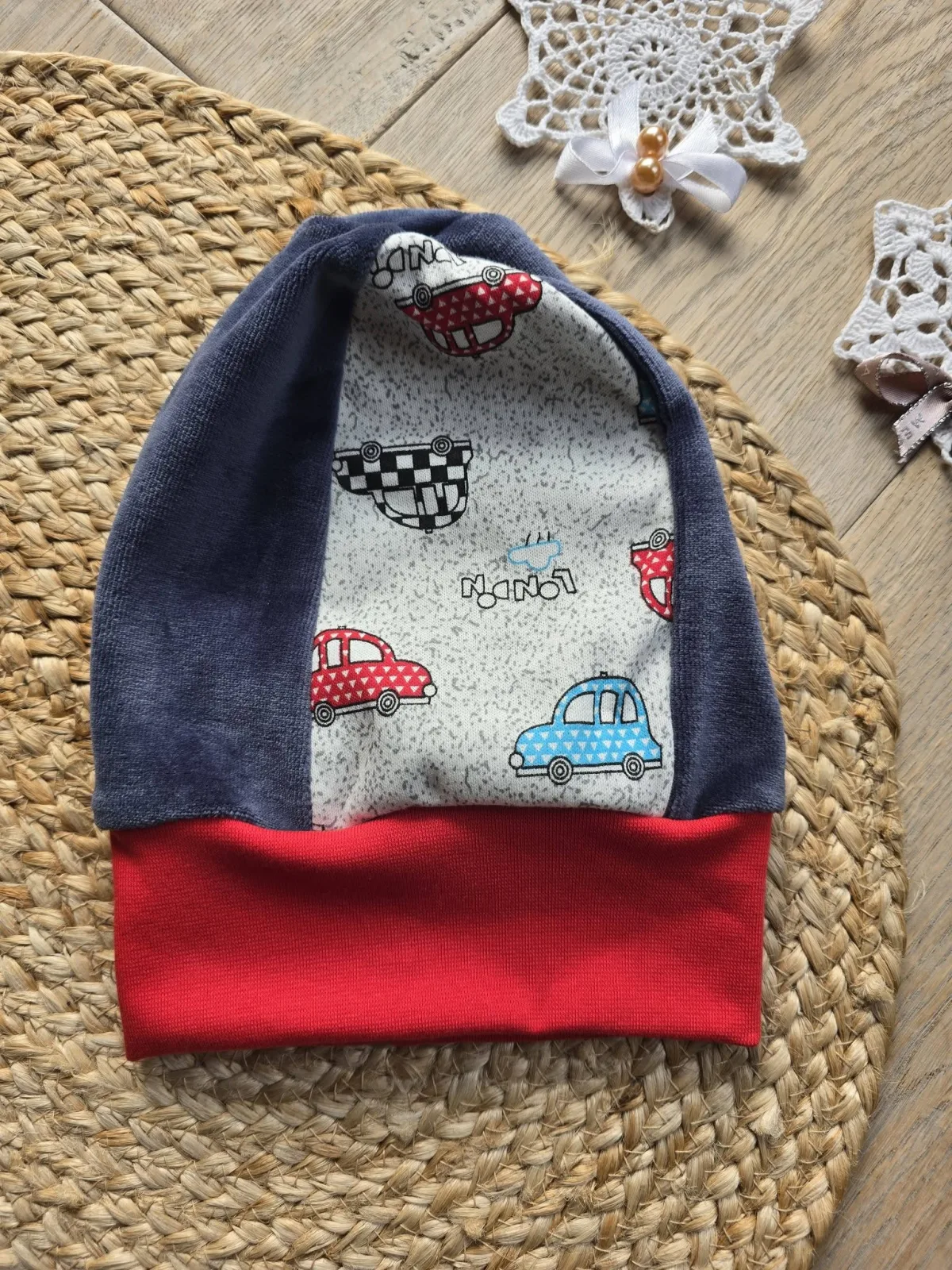 Wintermütze Kuschelige Plüsch Unikat KU.46-50 cm Blau Auto Warm