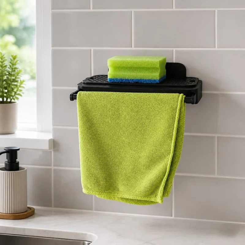 Schwammhalter Küche mit Lappenhalter | Abtropfsieb Wandhalterung | Kleben statt Bohren | Spülbecken Organizer | Platzsparend